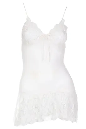 1990s Mary Green Vintage Silk White Chemise Slip With Lace