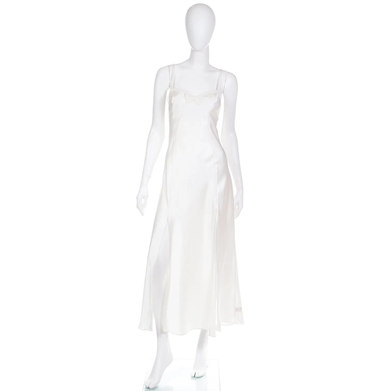 1990s Valentino Ivory Slip Dress Nightgown & Peignoir Robe Set