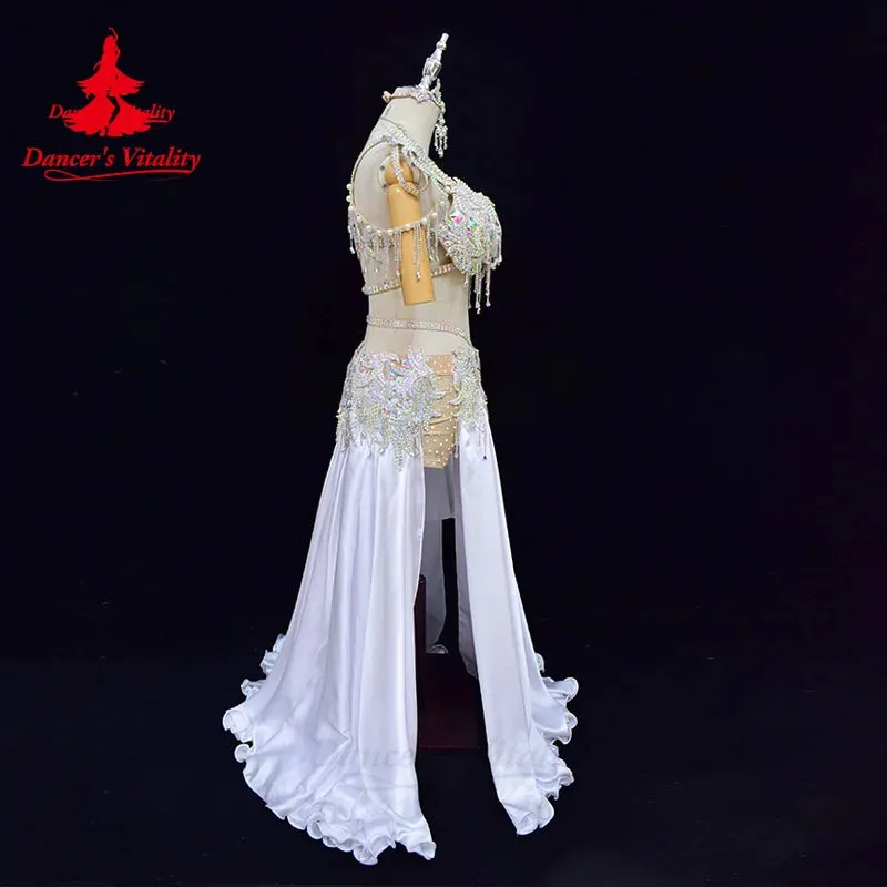 Belly Dance Suit Women Customization Luxury AB Stones Bra senior Rhinestone Split Long Skirt 2pcs Oriental Performance Clothing