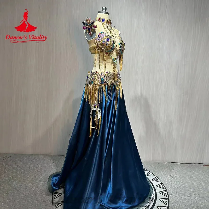 BellyDance Costume Suit Senior Rhinestone Bra luxury Satin Long Skirt 2pcs Customized Women Oriental Dance Performance Costumes