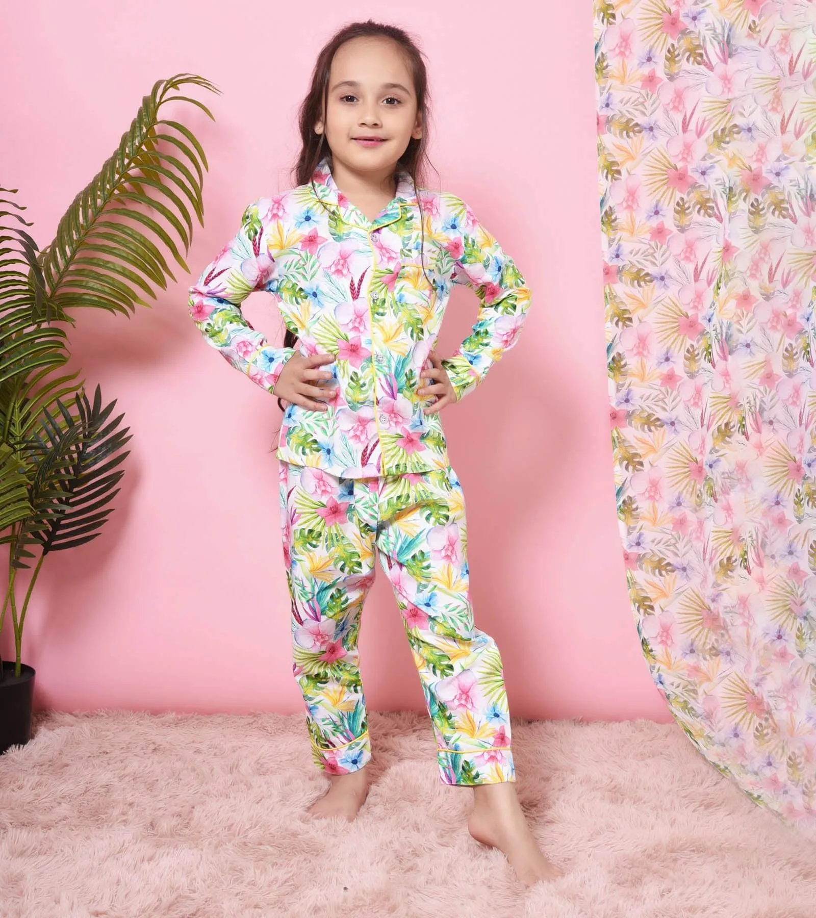 Blooming Floral Printed Girls Nightsuit Set