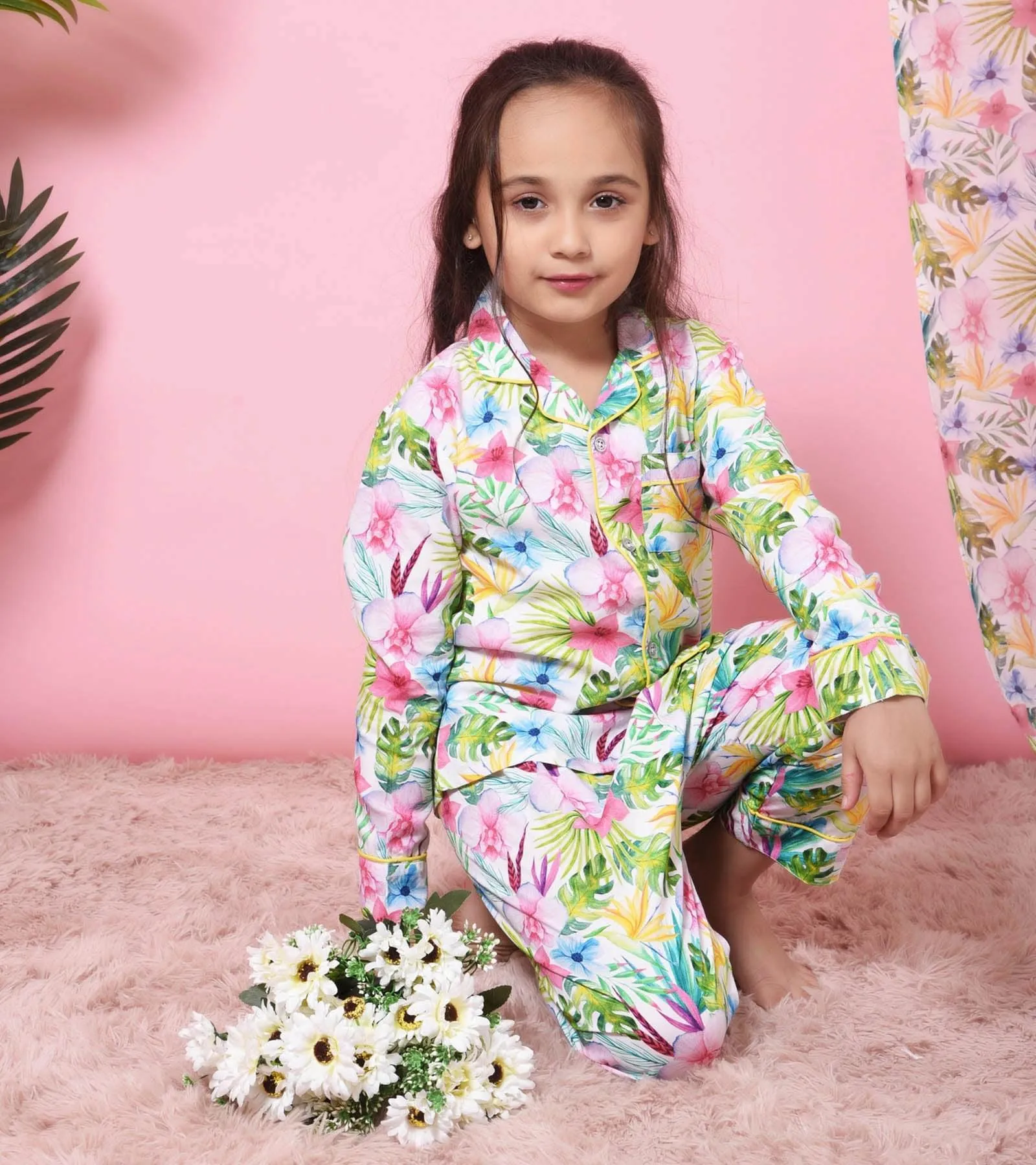 Blooming Floral Printed Girls Nightsuit Set