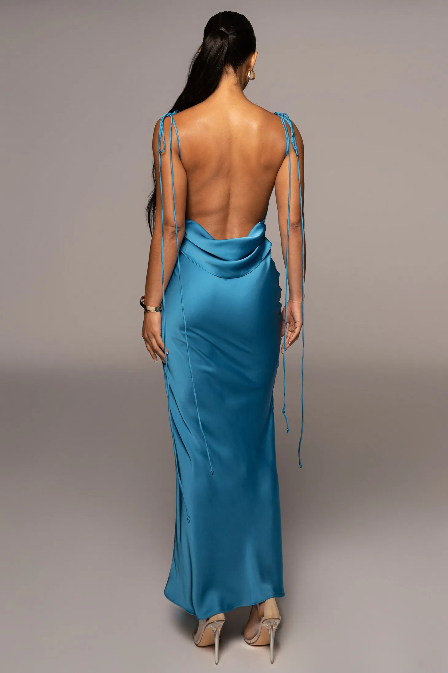 Blue Irresistible Satin Maxi Dress