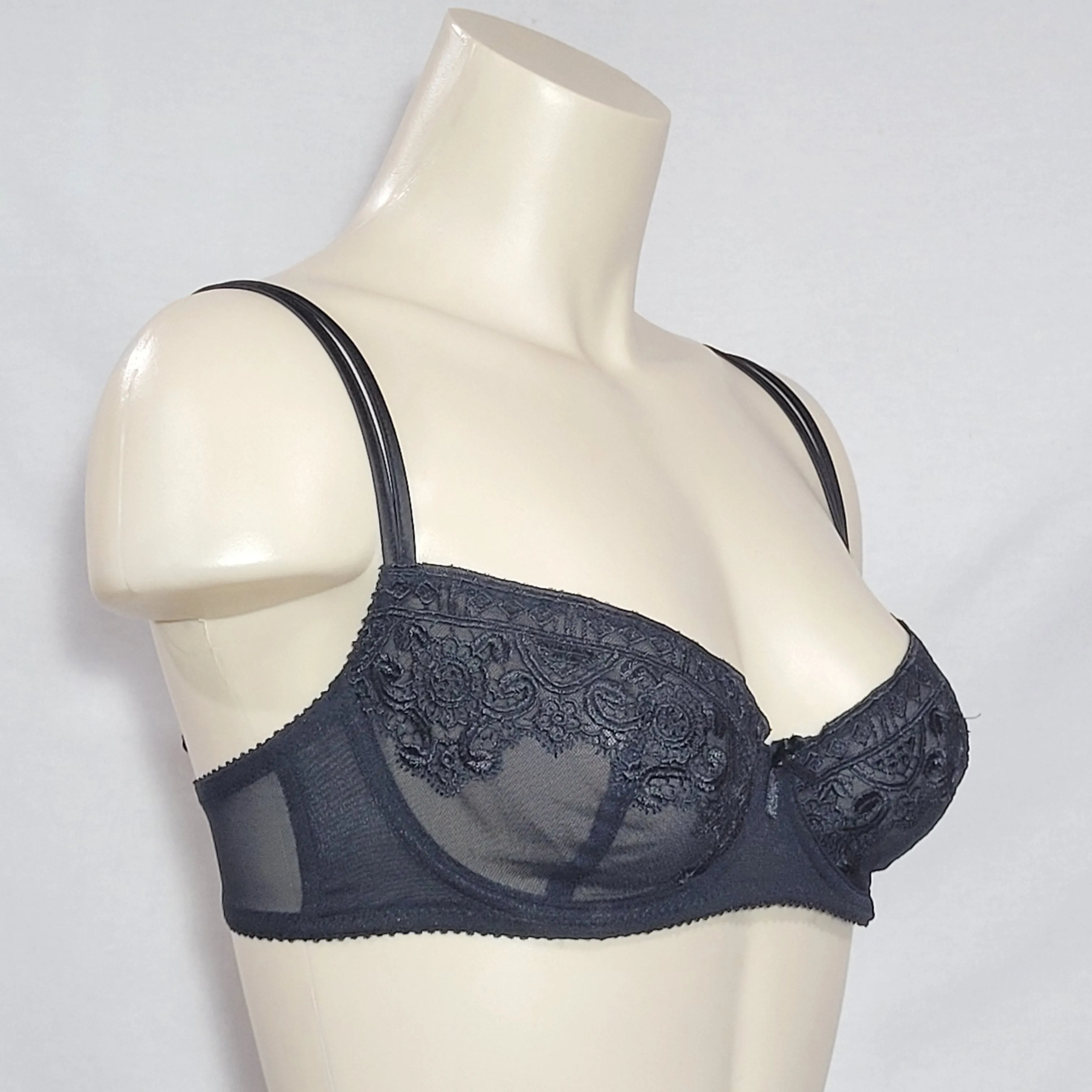 Blush Semi Sheer Embroidered Lace Unlined Underwirea Bra 34B Black