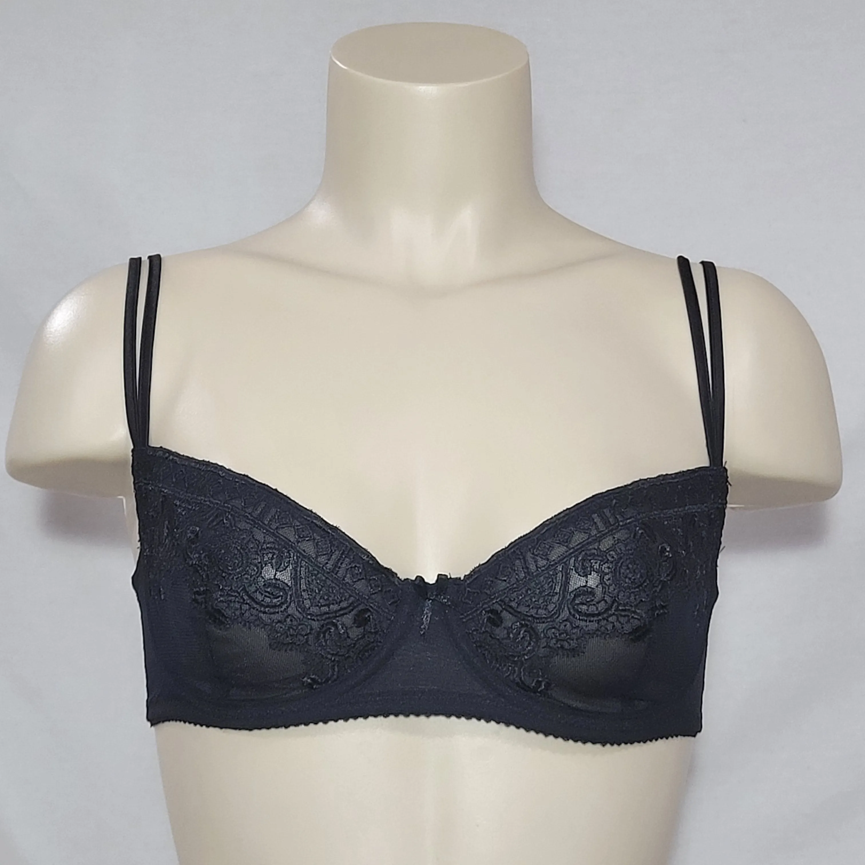 Blush Semi Sheer Embroidered Lace Unlined Underwirea Bra 34B Black