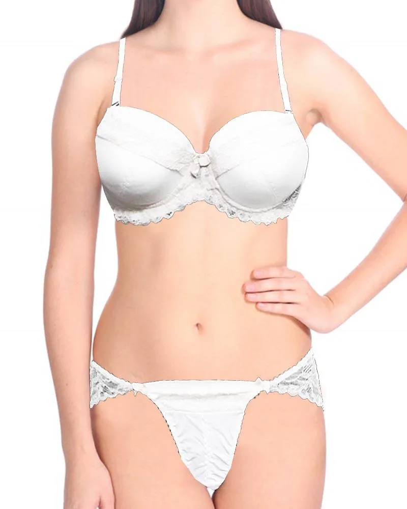 Bridal White K25001 Double Padded Bra Panty Set - By Kailanni