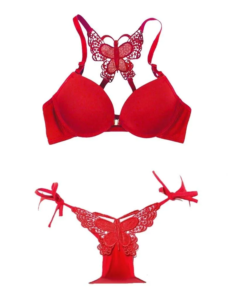 Butterfly Sexy Bra Panty Sets - Red