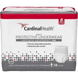 Cardinal Maximum Absorbency Protective Underwear for Men, Large/X-Large Fits 45 - 58" Waist, 18 Count