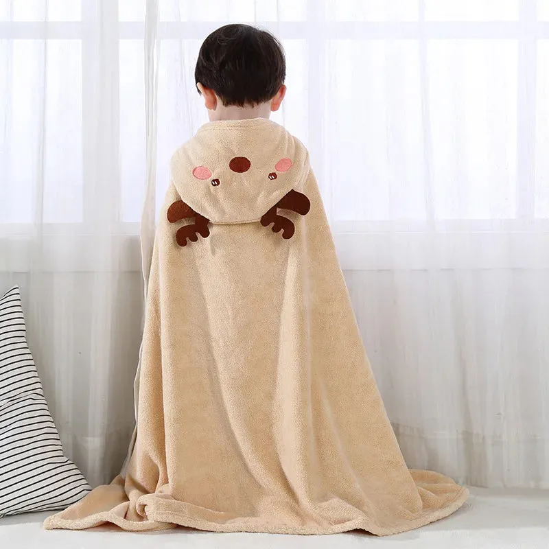 Children's bath towel poncho quick-drying coral velvet bathrobe hooded baby hooded bath towel