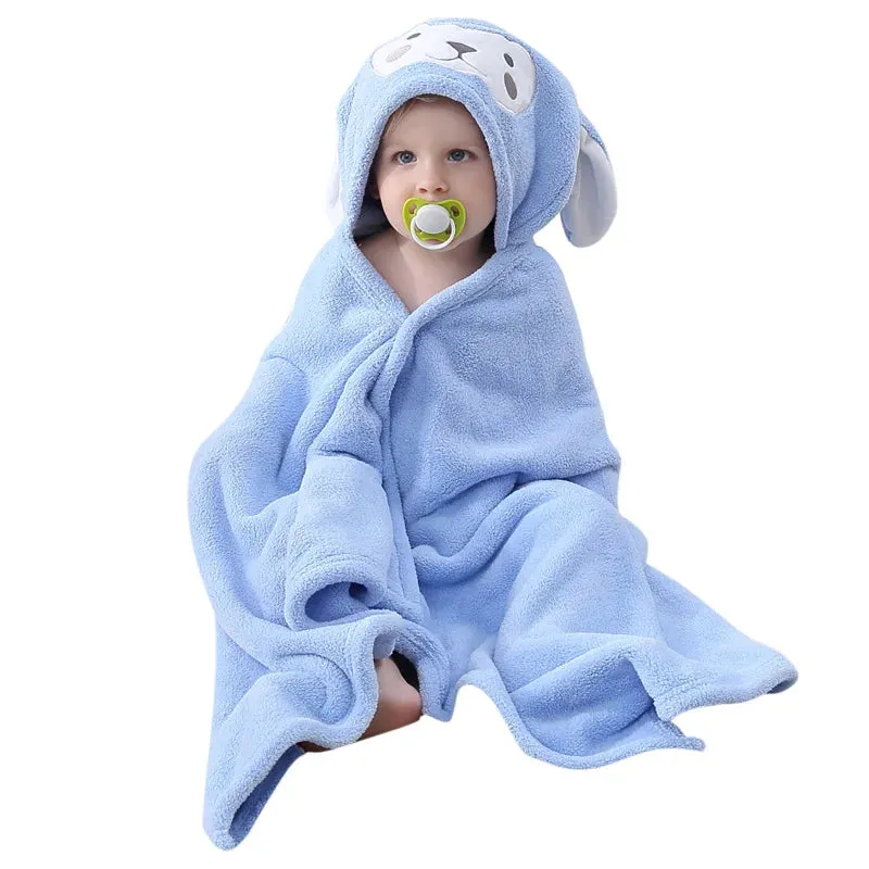 Children's bath towel poncho quick-drying coral velvet bathrobe hooded baby hooded bath towel