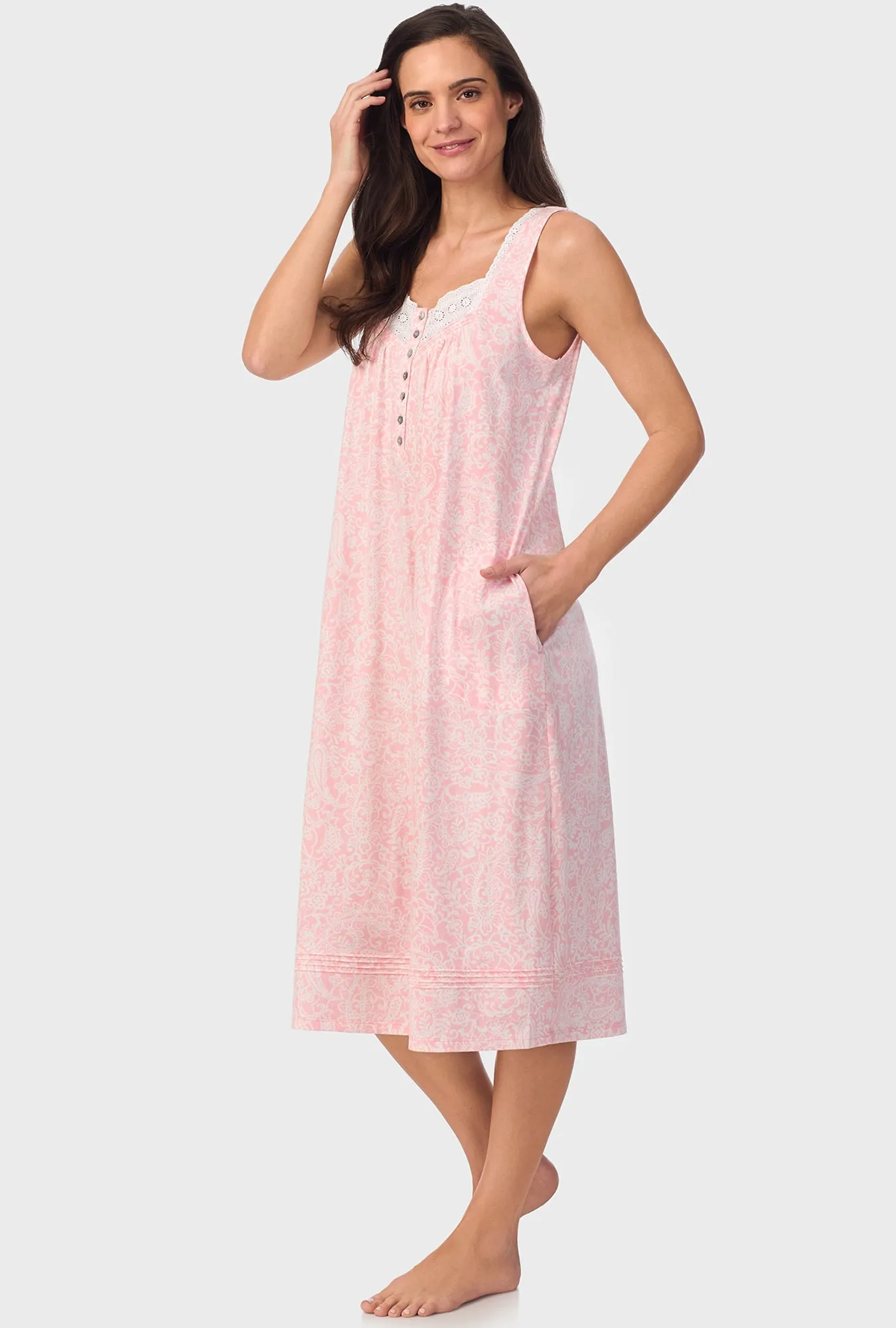 Coral Pink Paisley Sleeveless Nightgown