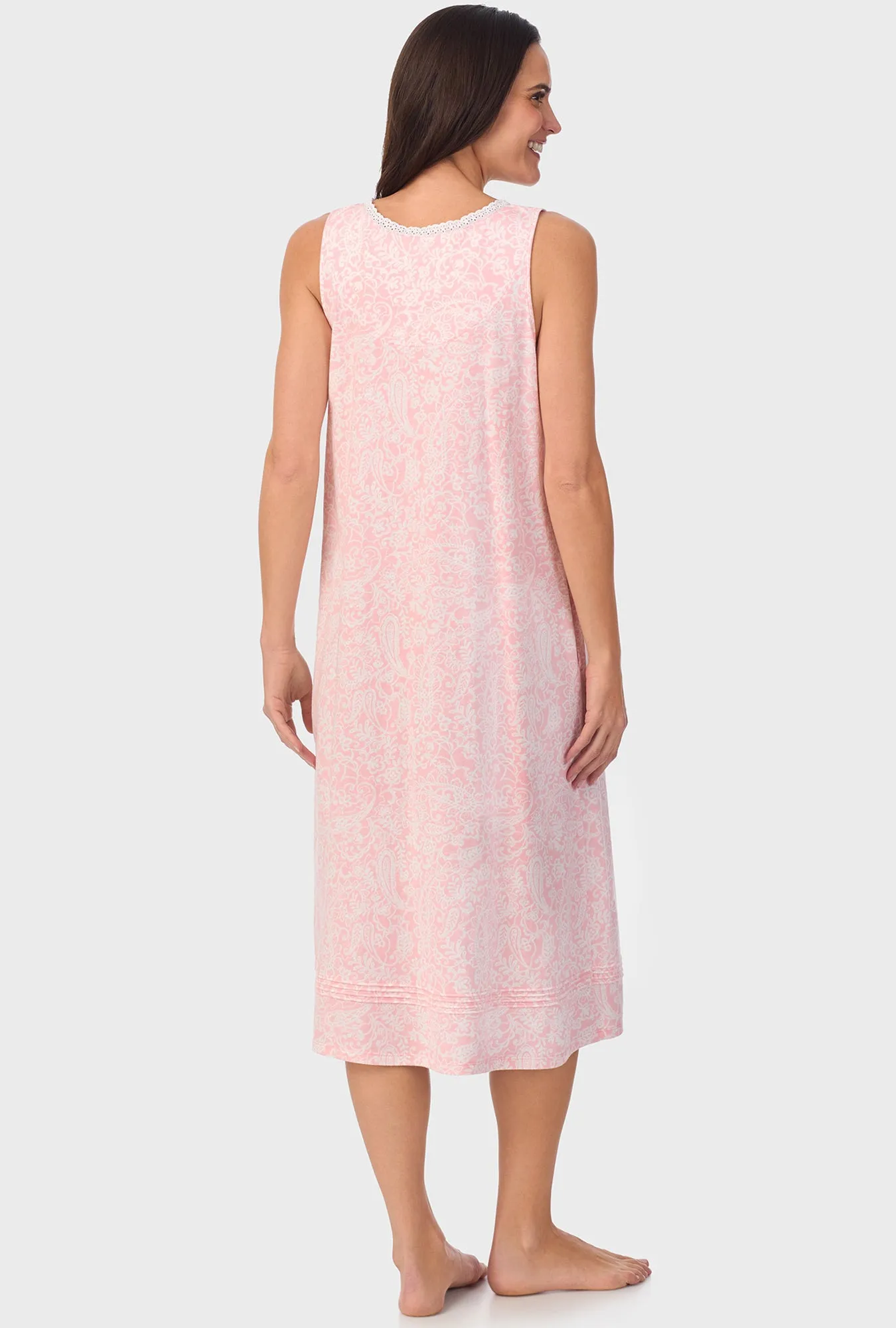 Coral Pink Paisley Sleeveless Nightgown