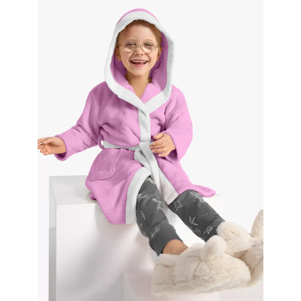 Cotton Home Kitty Embroidered Kids Bathrobe with Hood and Tie Up Belt Pink