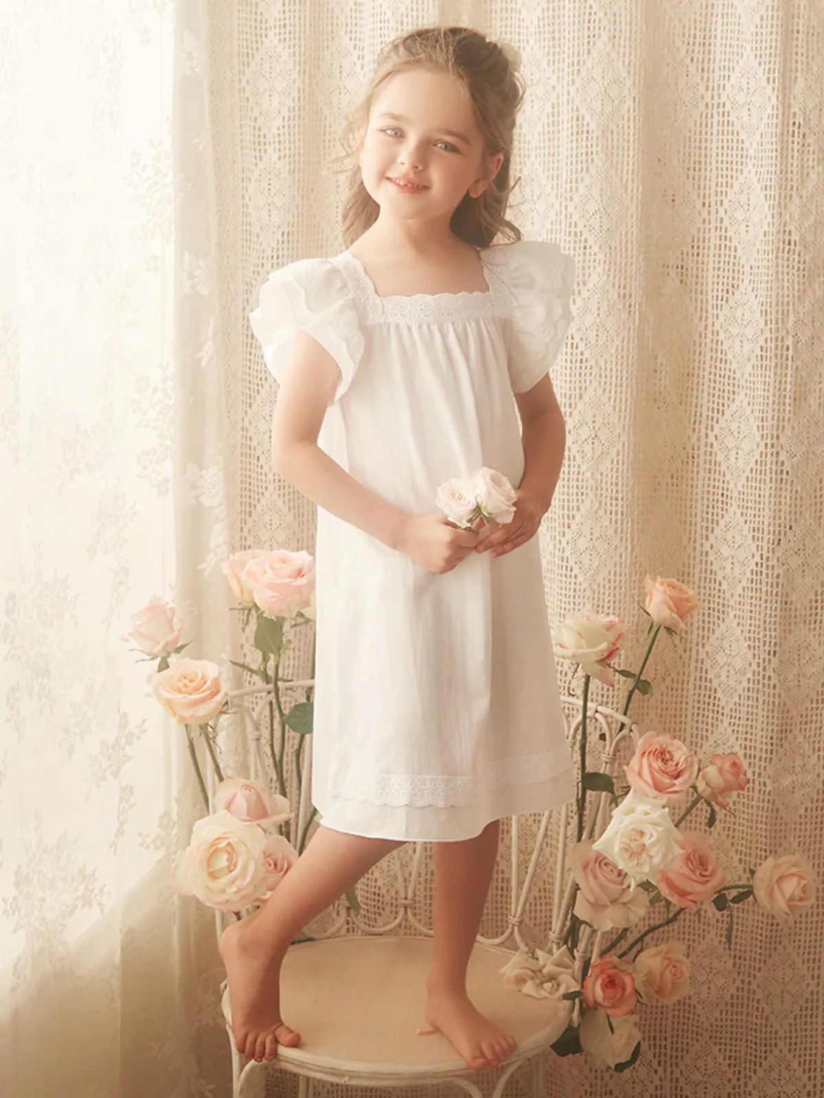 Dreaming Away Flutter Sleeve Lace Nightgown