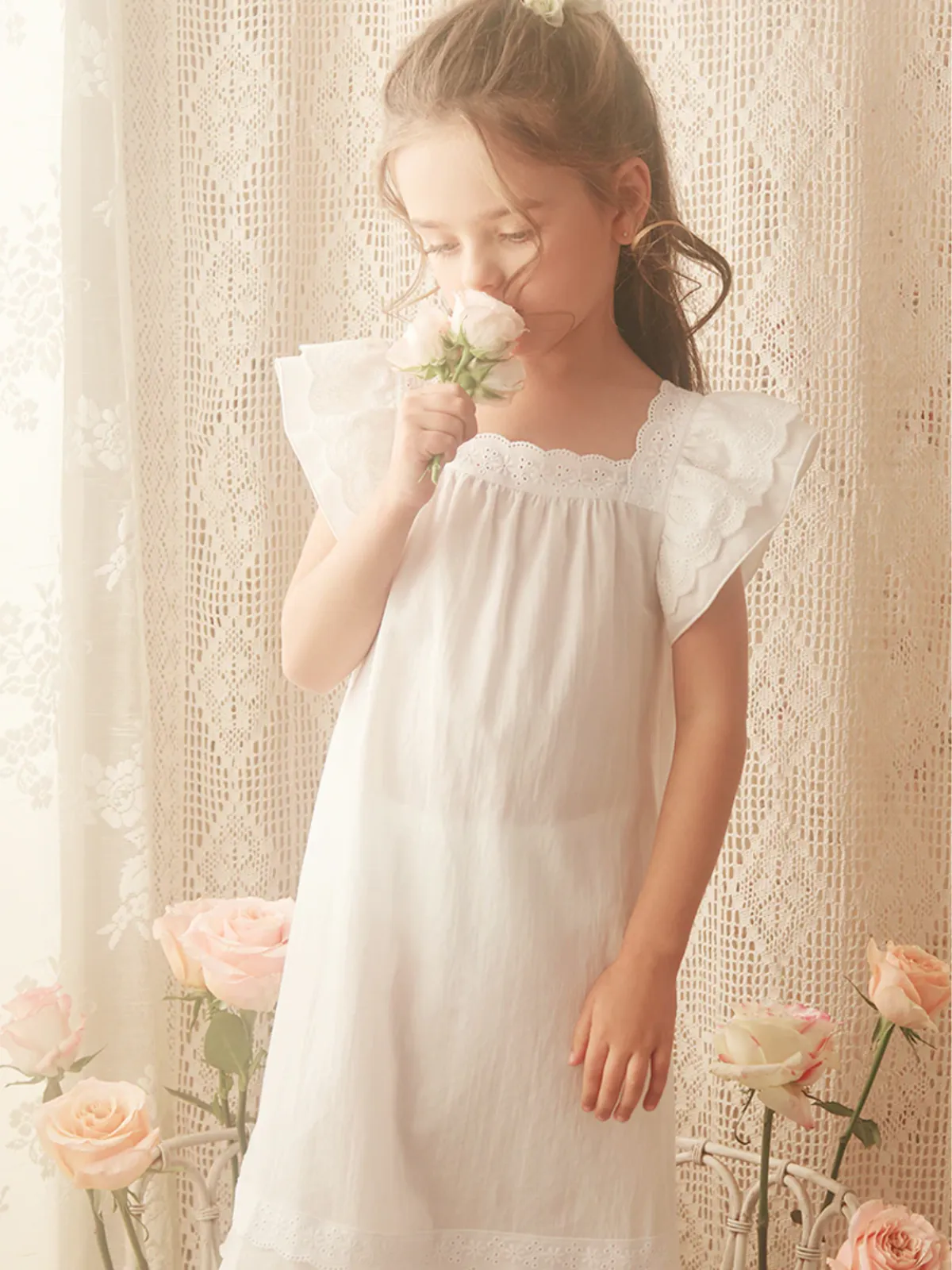 Dreaming Away Flutter Sleeve Lace Nightgown