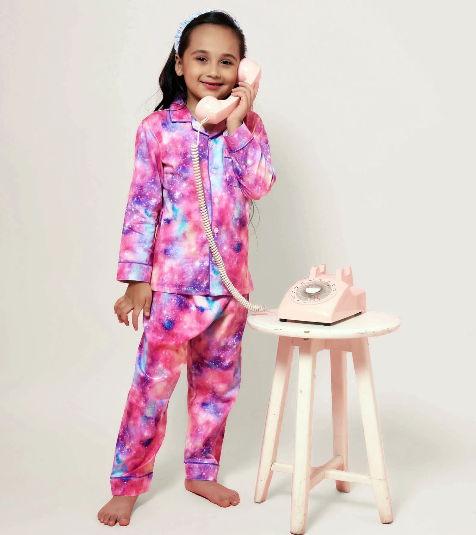 Dreamy Pink Printed Girls Nightsuit Set