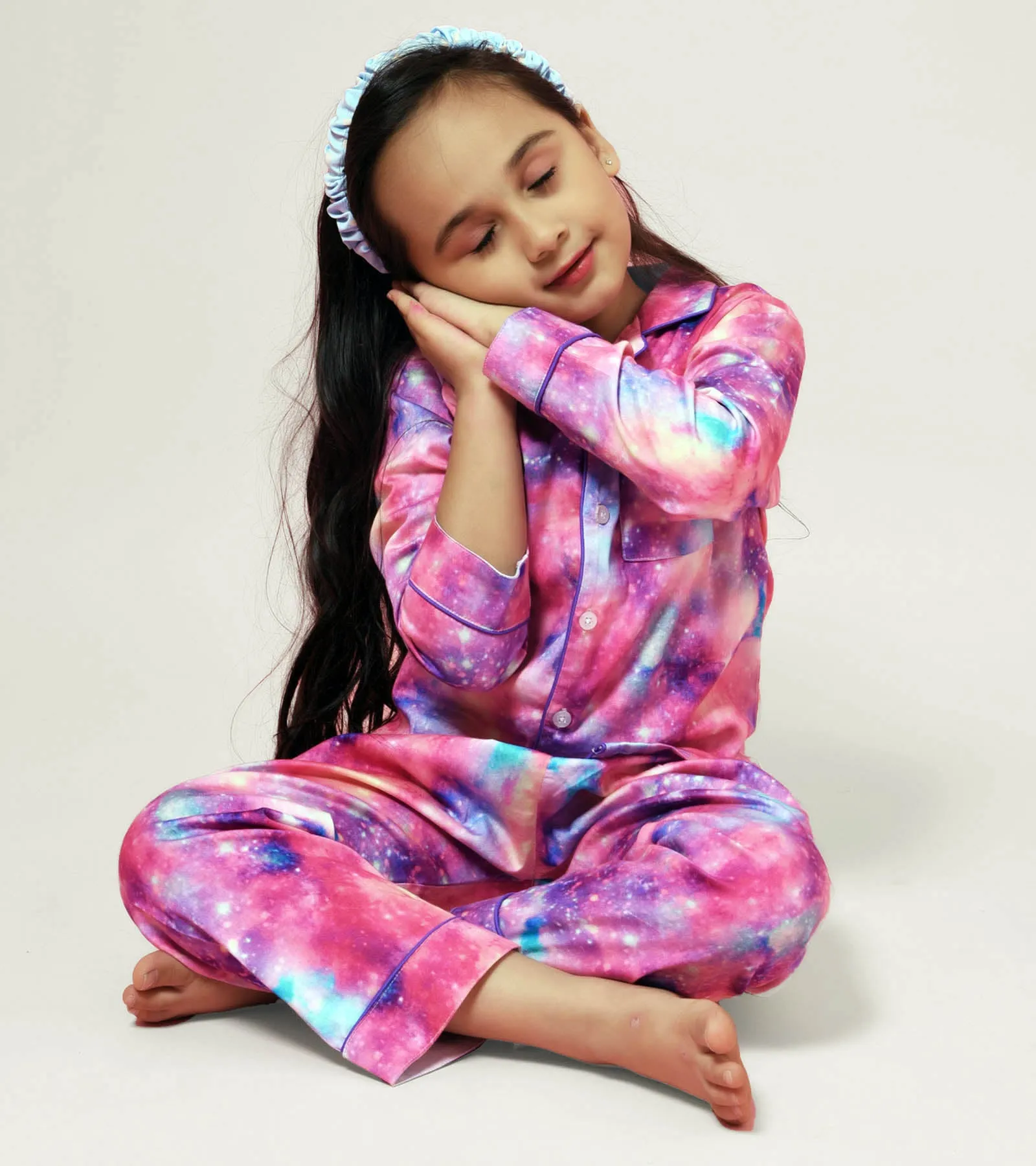 Dreamy Pink Printed Girls Nightsuit Set