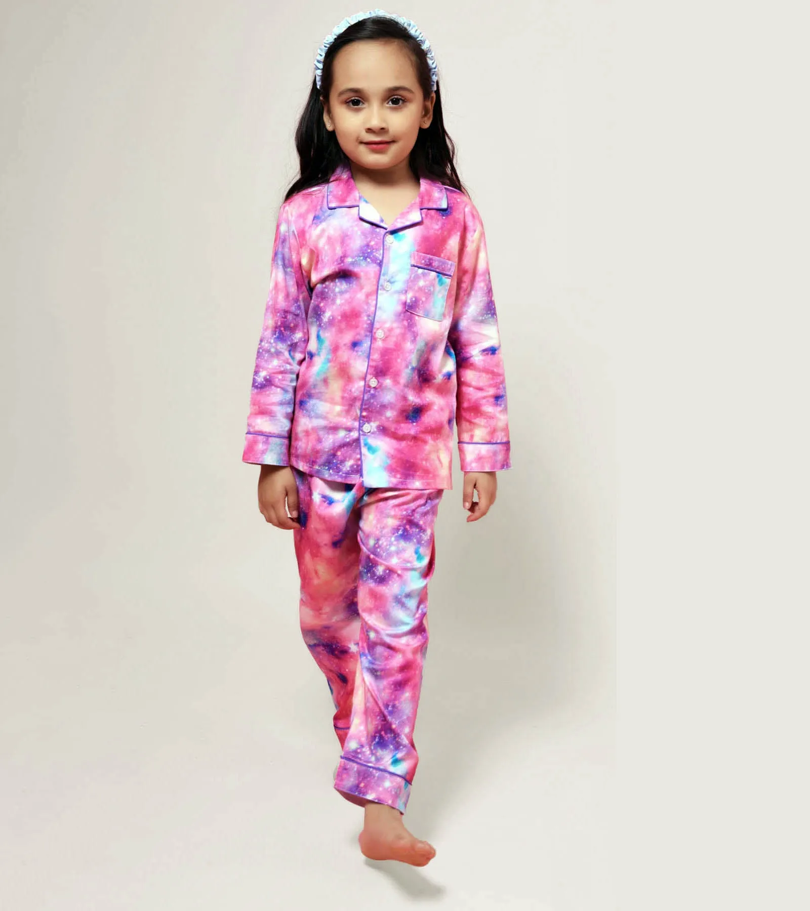 Dreamy Pink Printed Girls Nightsuit Set