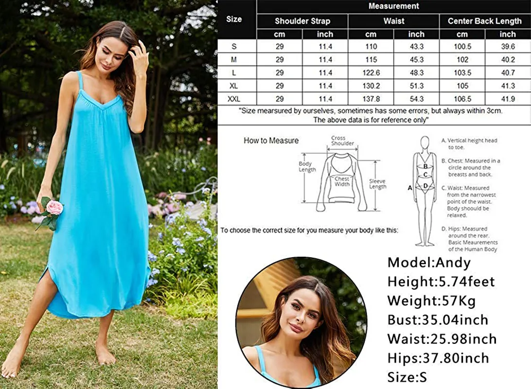 Ekouaer Long Nightgown Sexy Full Slips Sleepwear Summer Sleeveless Nightshirt Loose Chemise Lounge Dresses for Women S-XXL