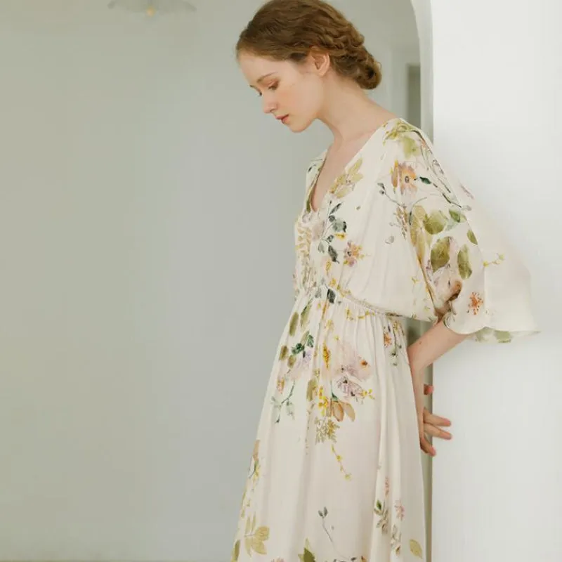 Elegant Rose Print Nightgown