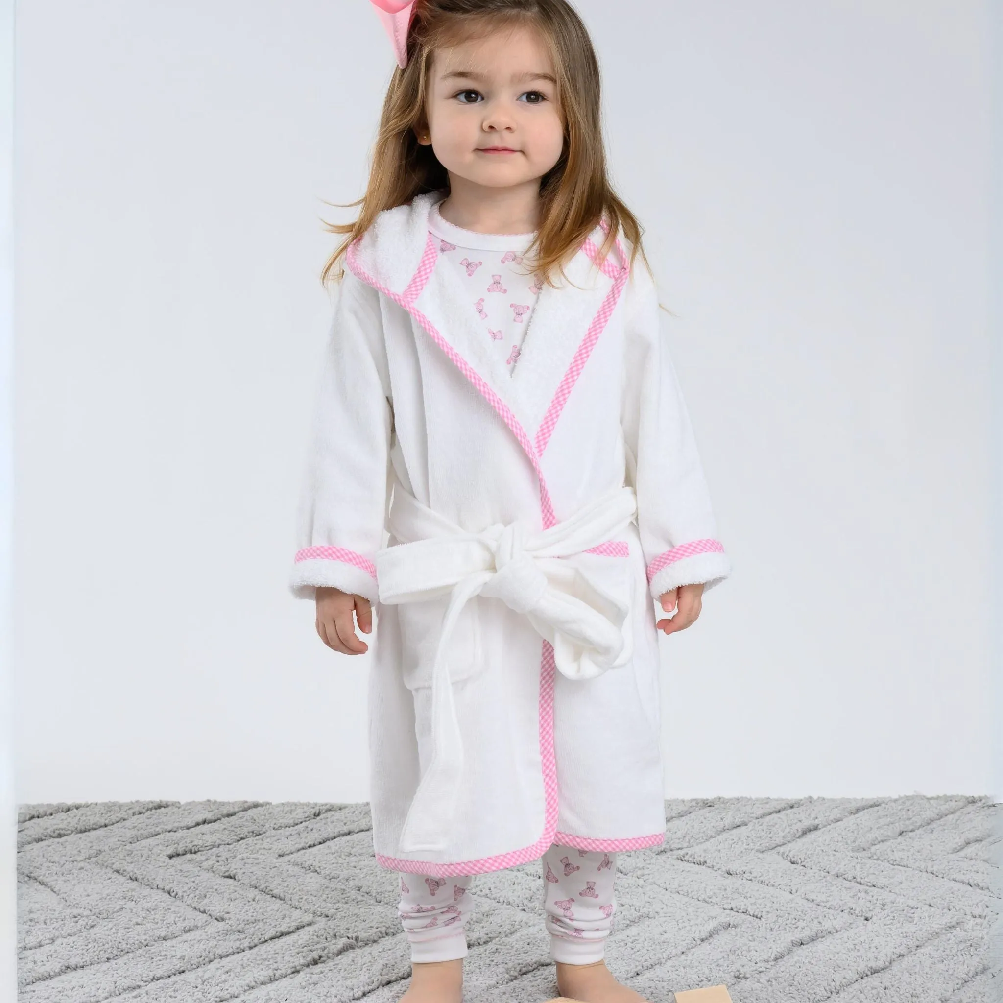 Essentials Pink Gingham Trim Bathrobe