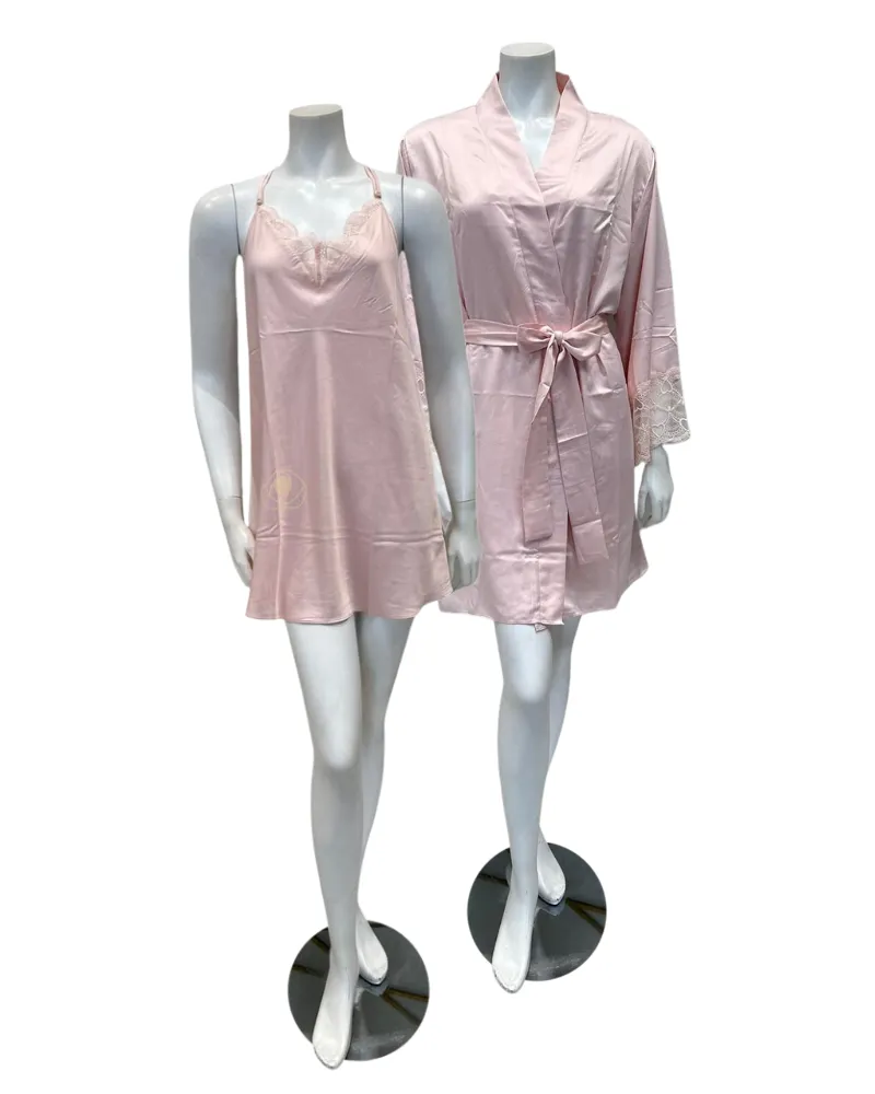 Flora by Flora Nikrooz Kit Matte Pink Chemise & Kimono Set