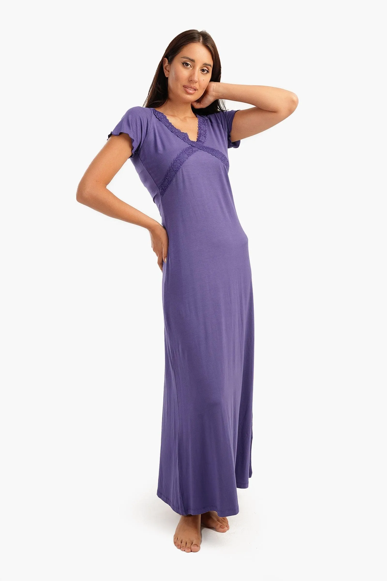 Frilled Short Sleeves Nightgown