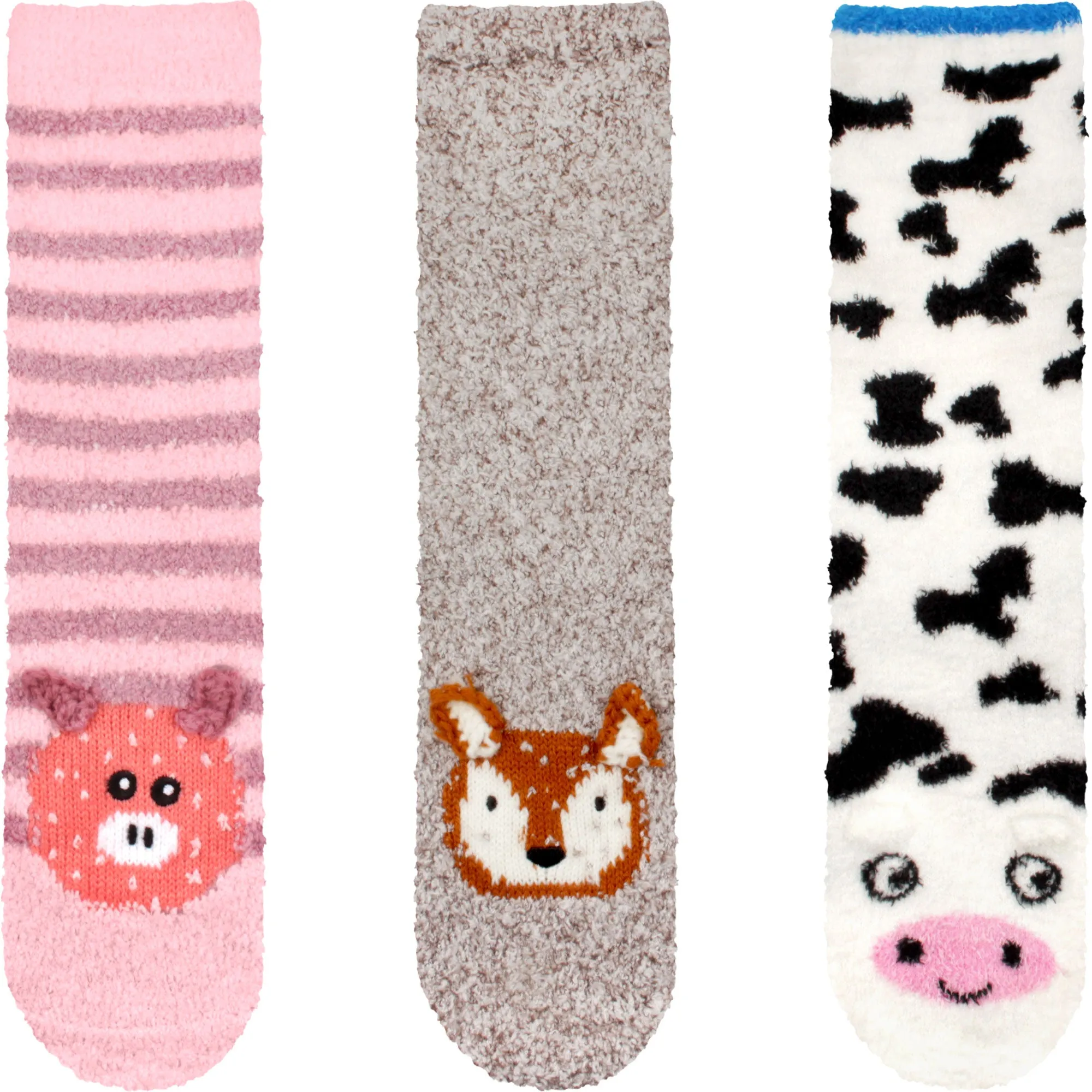 Fuzzy Cozy Microfiber Animal Socks Assortments - 3 Pairs