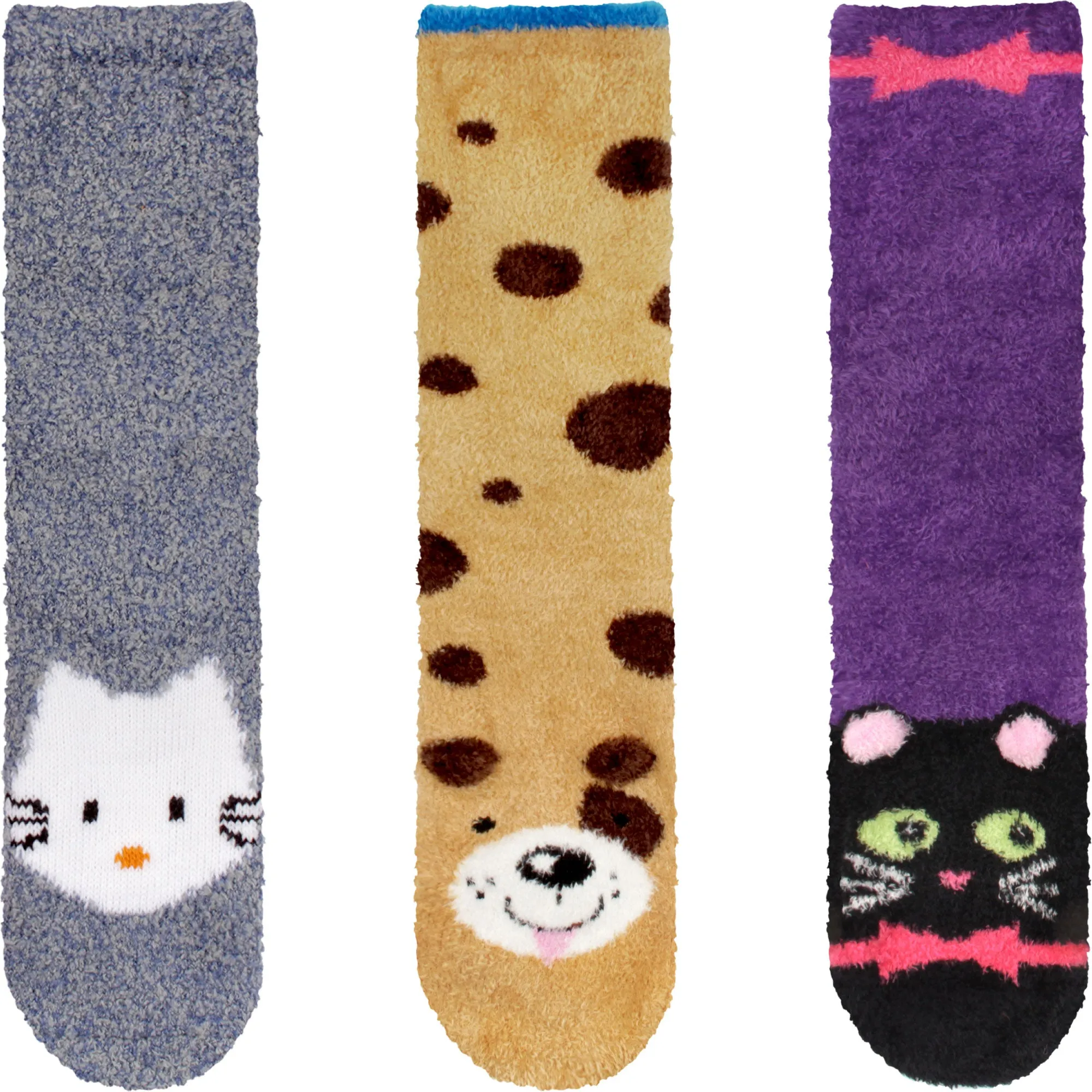 Fuzzy Cozy Microfiber Animal Socks Assortments - 3 Pairs