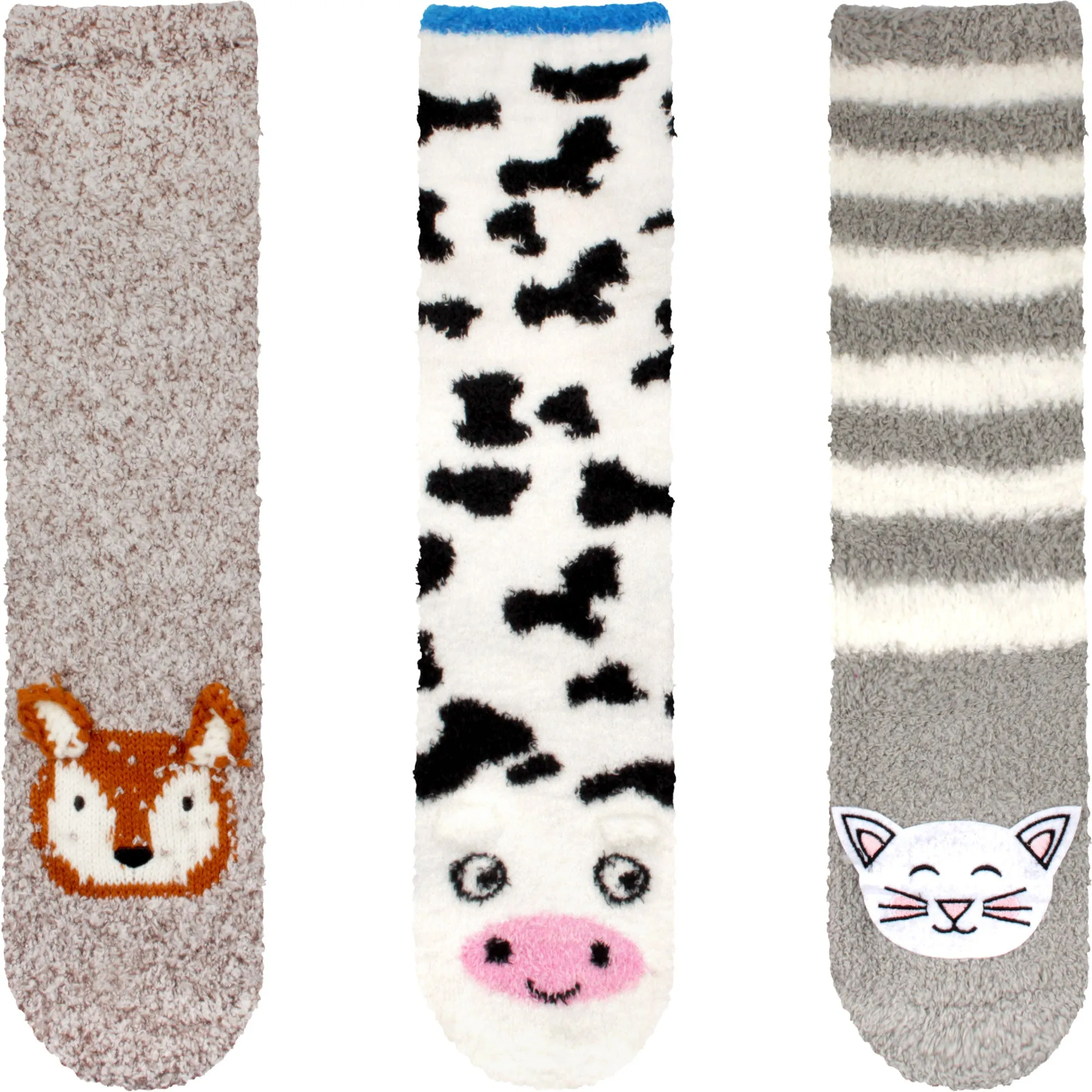 Fuzzy Cozy Microfiber Animal Socks Assortments - 3 Pairs