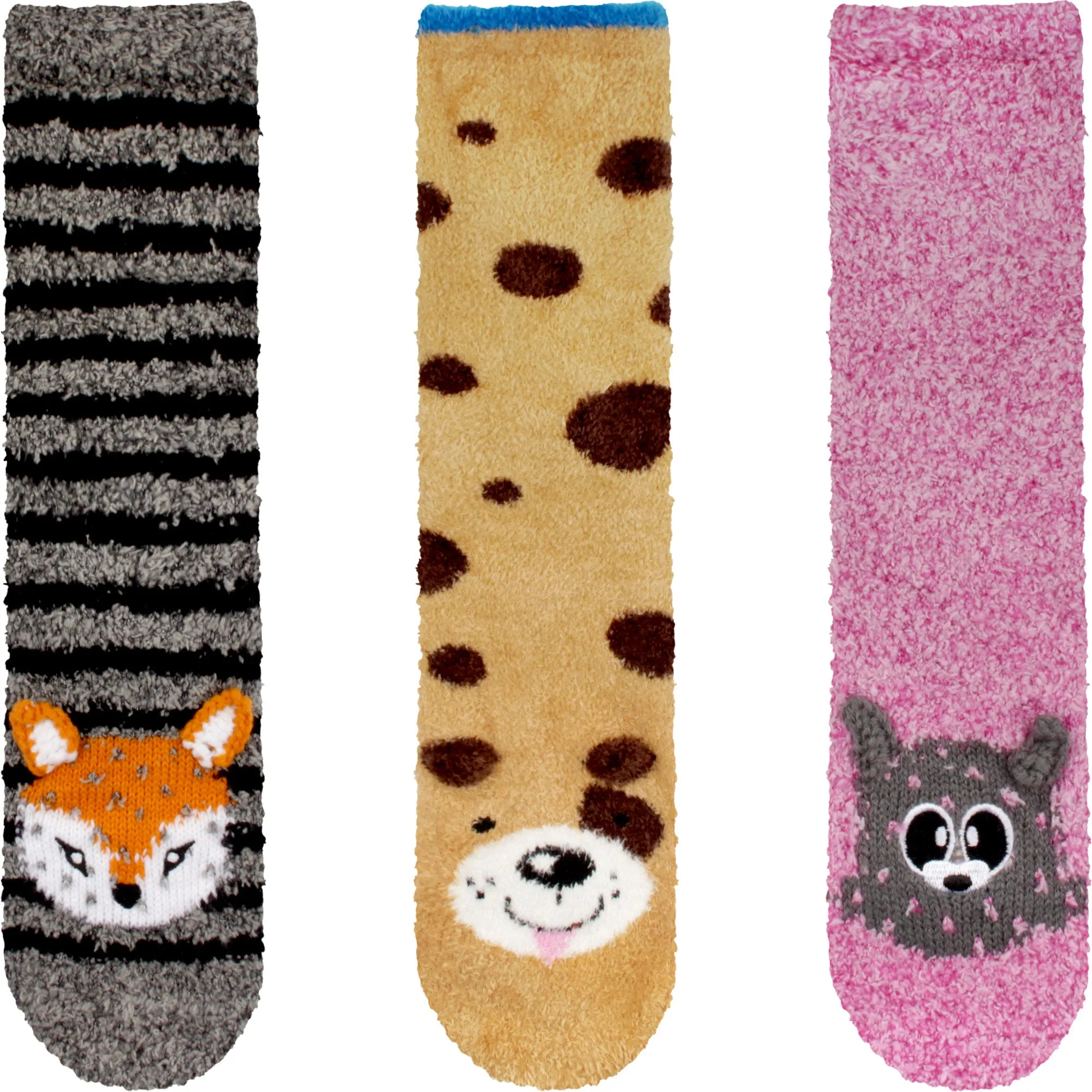 Fuzzy Cozy Microfiber Animal Socks Assortments - 3 Pairs