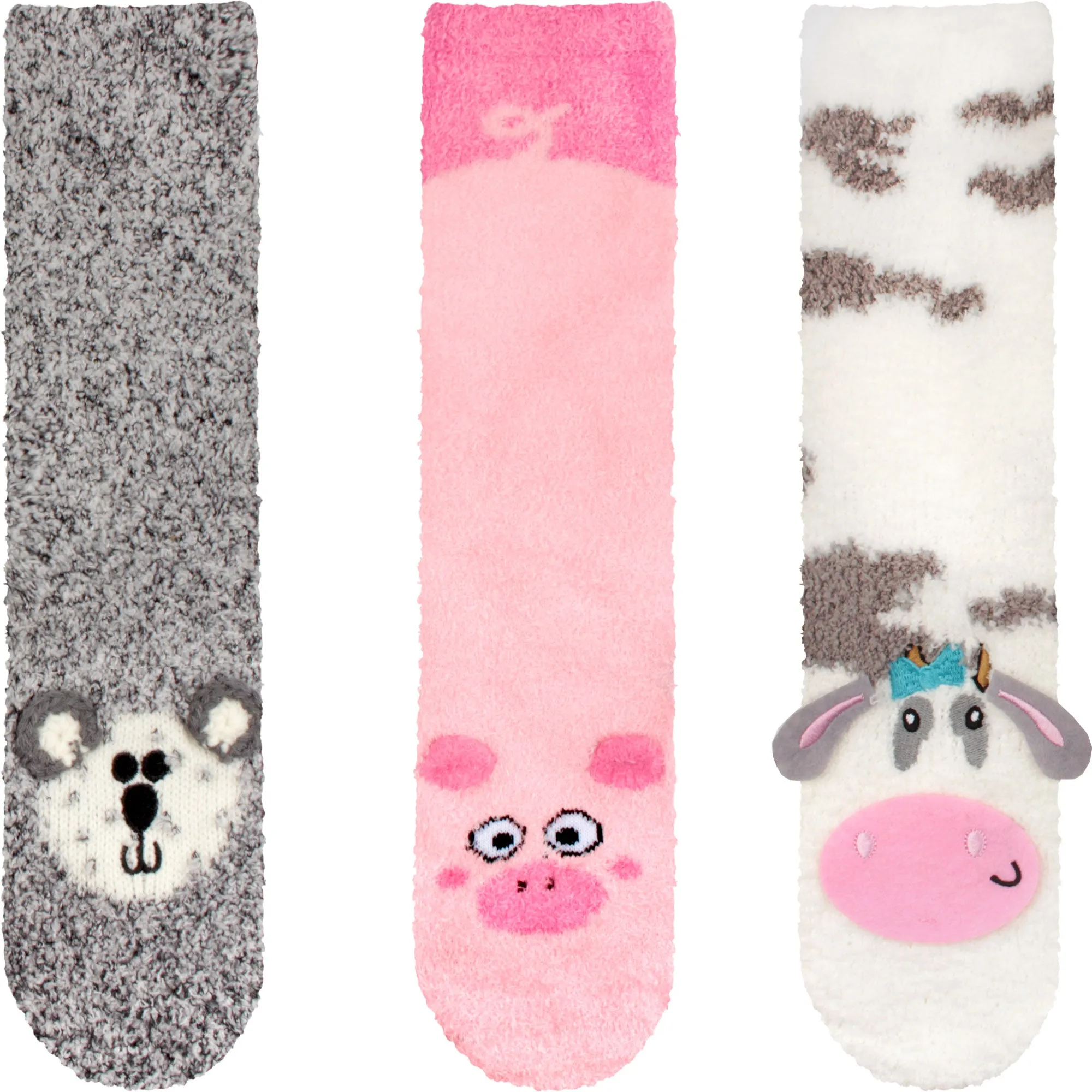 Fuzzy Cozy Microfiber Animal Socks Assortments - 3 Pairs