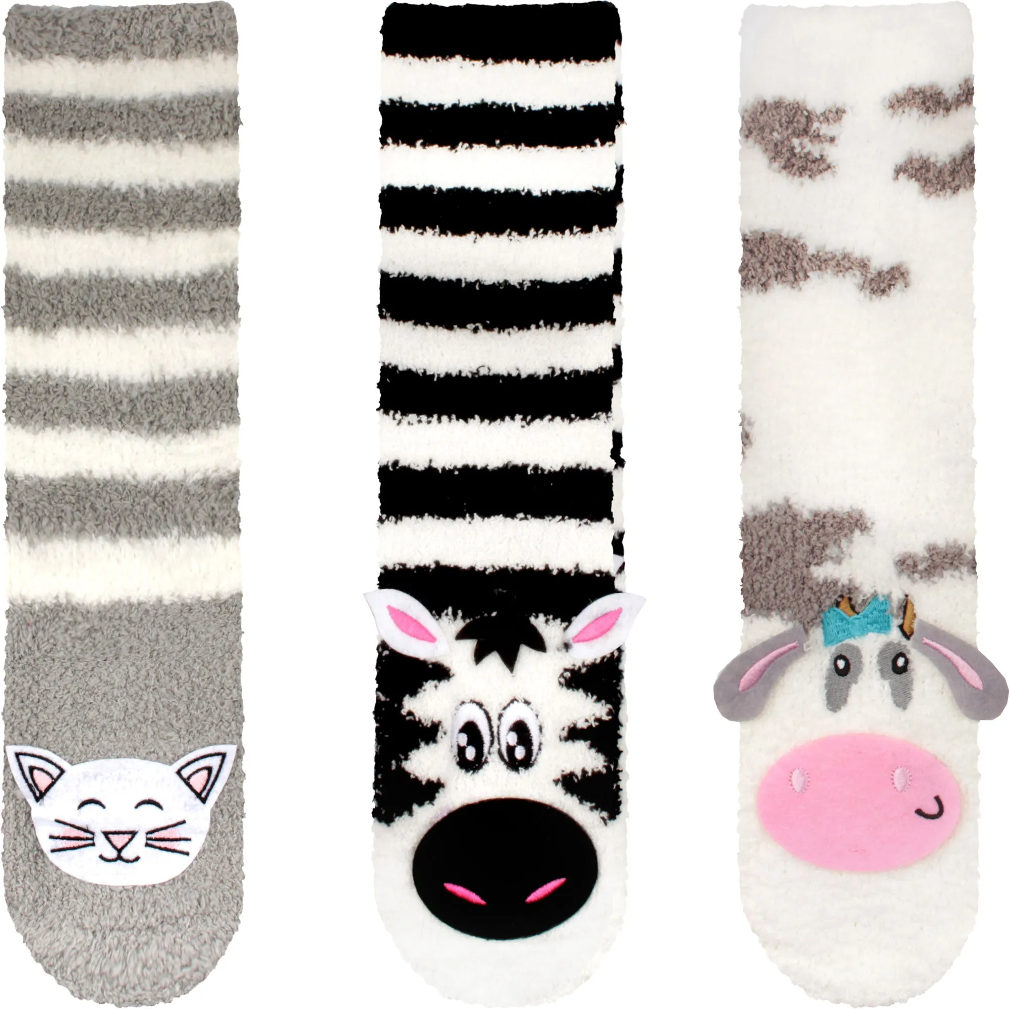 Fuzzy Cozy Microfiber Animal Socks Assortments - 3 Pairs