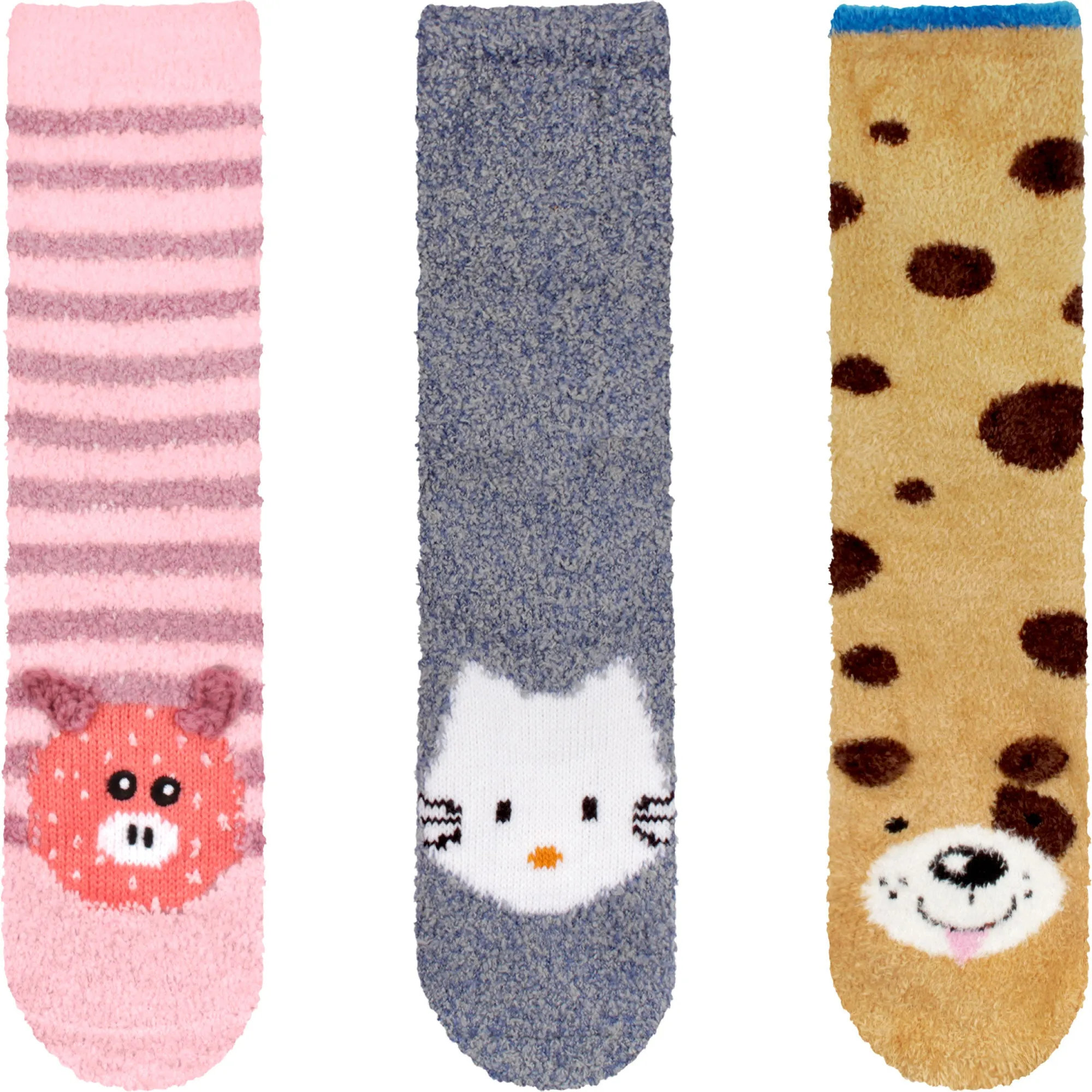 Fuzzy Cozy Microfiber Animal Socks Assortments - 3 Pairs