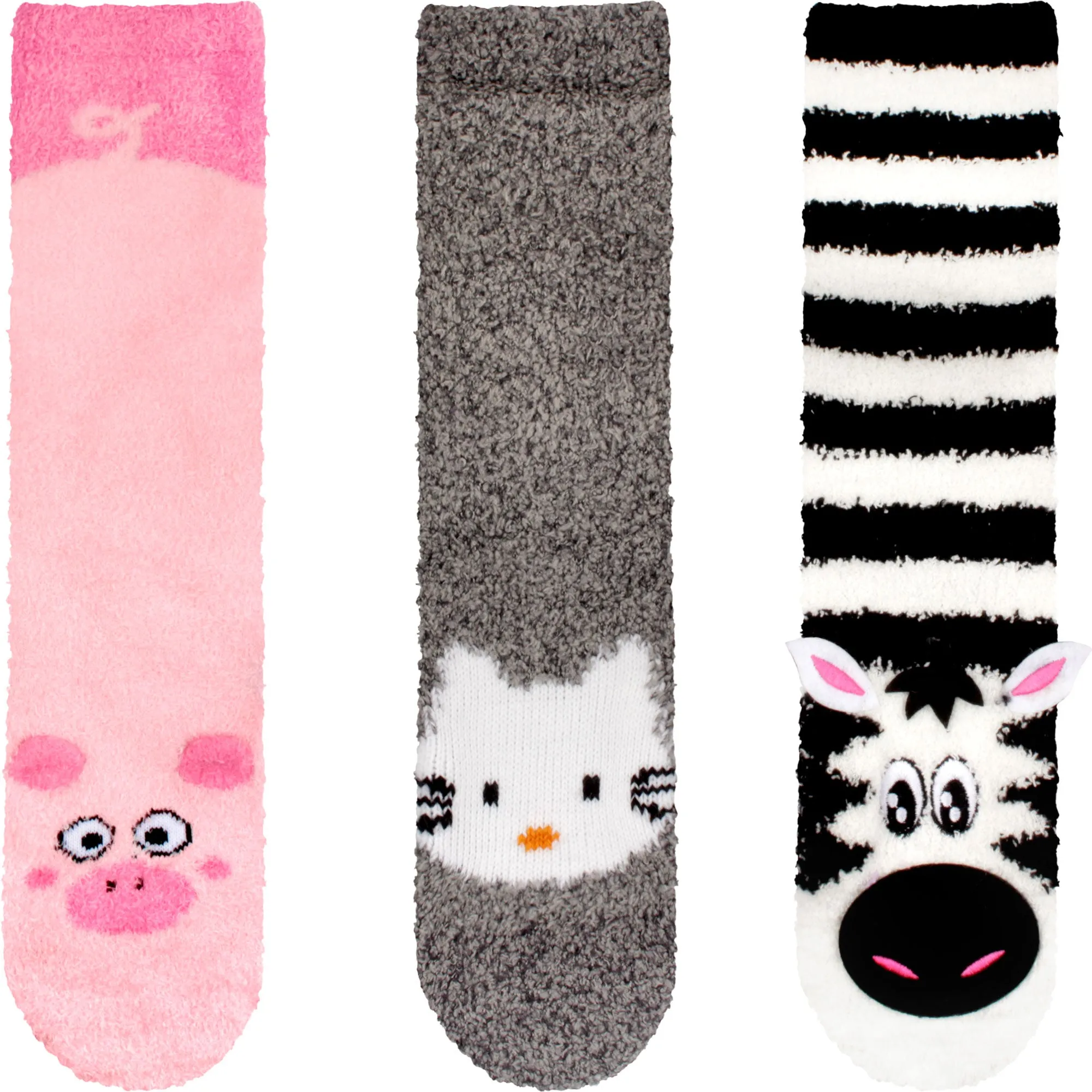 Fuzzy Cozy Microfiber Animal Socks Assortments - 3 Pairs