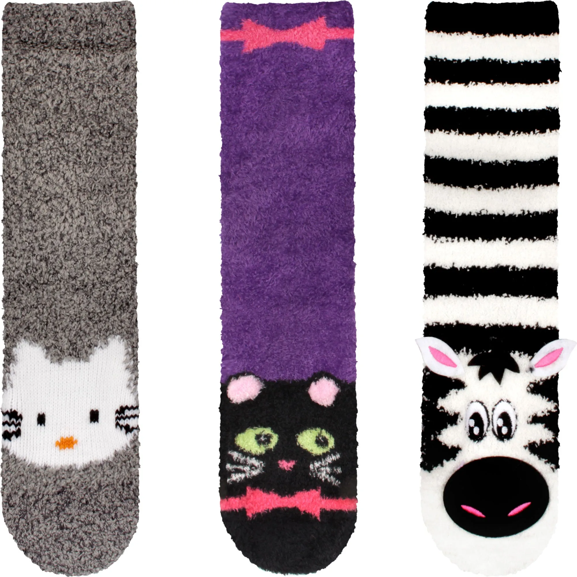 Fuzzy Cozy Microfiber Animal Socks Assortments - 3 Pairs