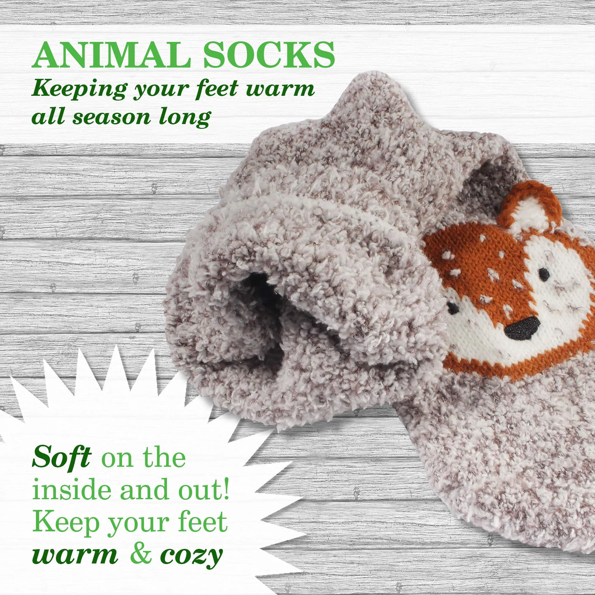 Fuzzy Cozy Microfiber Animal Socks Assortments - 3 Pairs