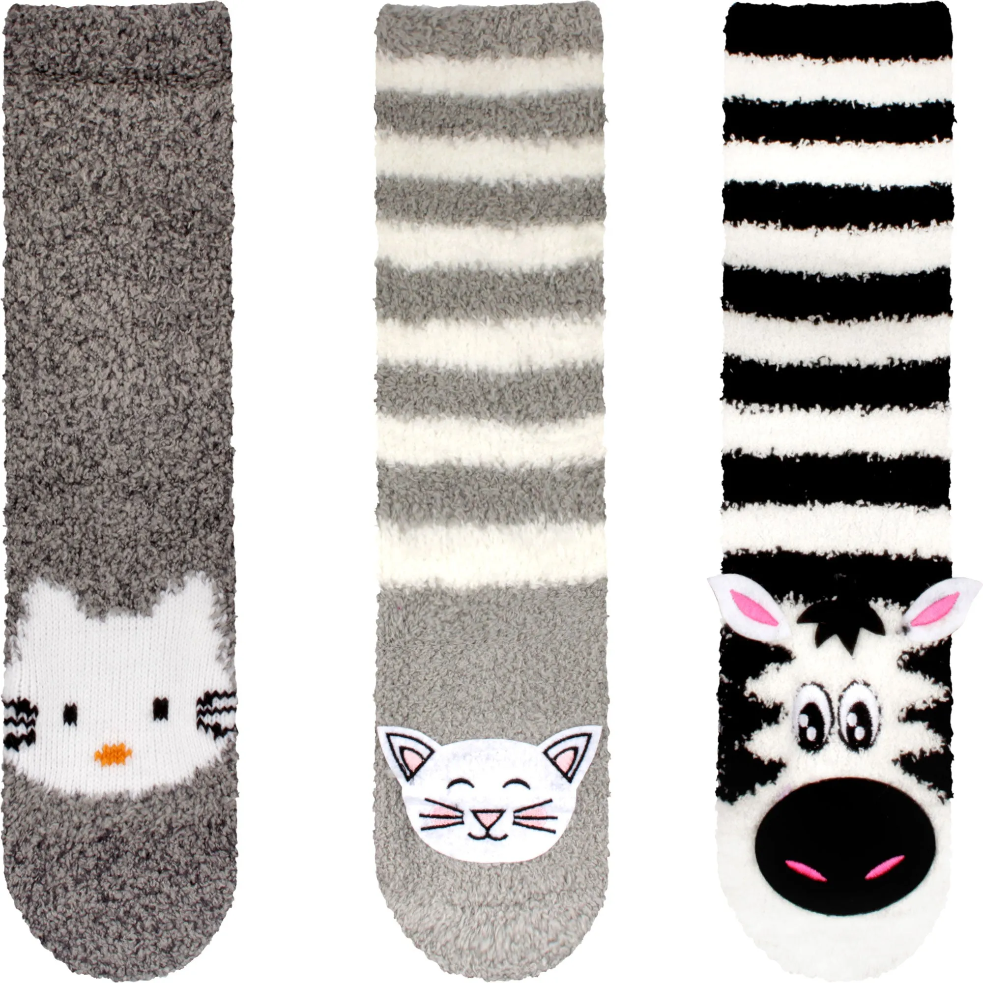 Fuzzy Cozy Microfiber Animal Socks Assortments - 3 Pairs