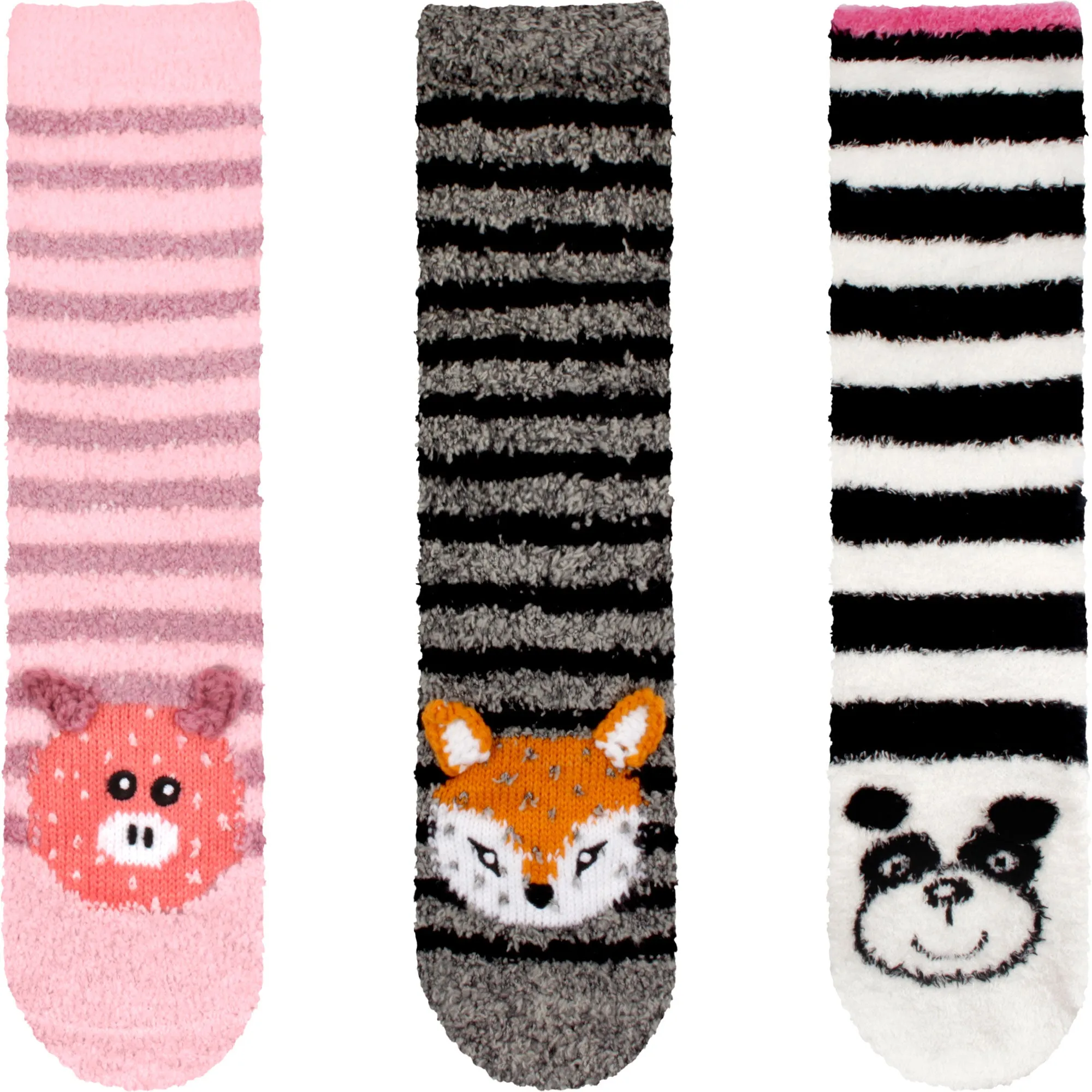 Fuzzy Cozy Microfiber Animal Socks Assortments - 3 Pairs