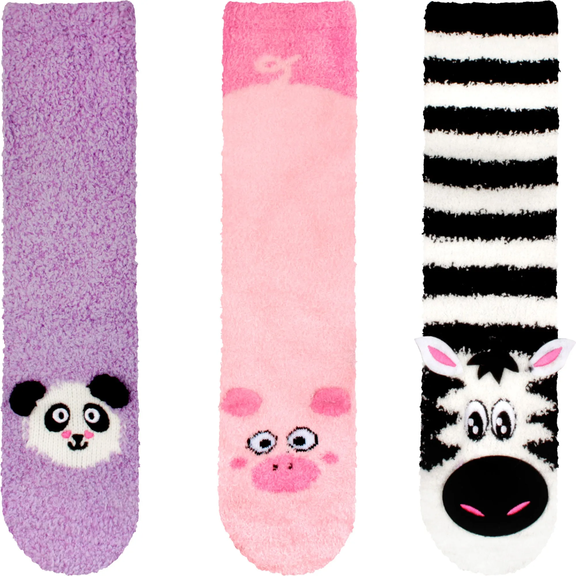 Fuzzy Cozy Microfiber Animal Socks Assortments - 3 Pairs