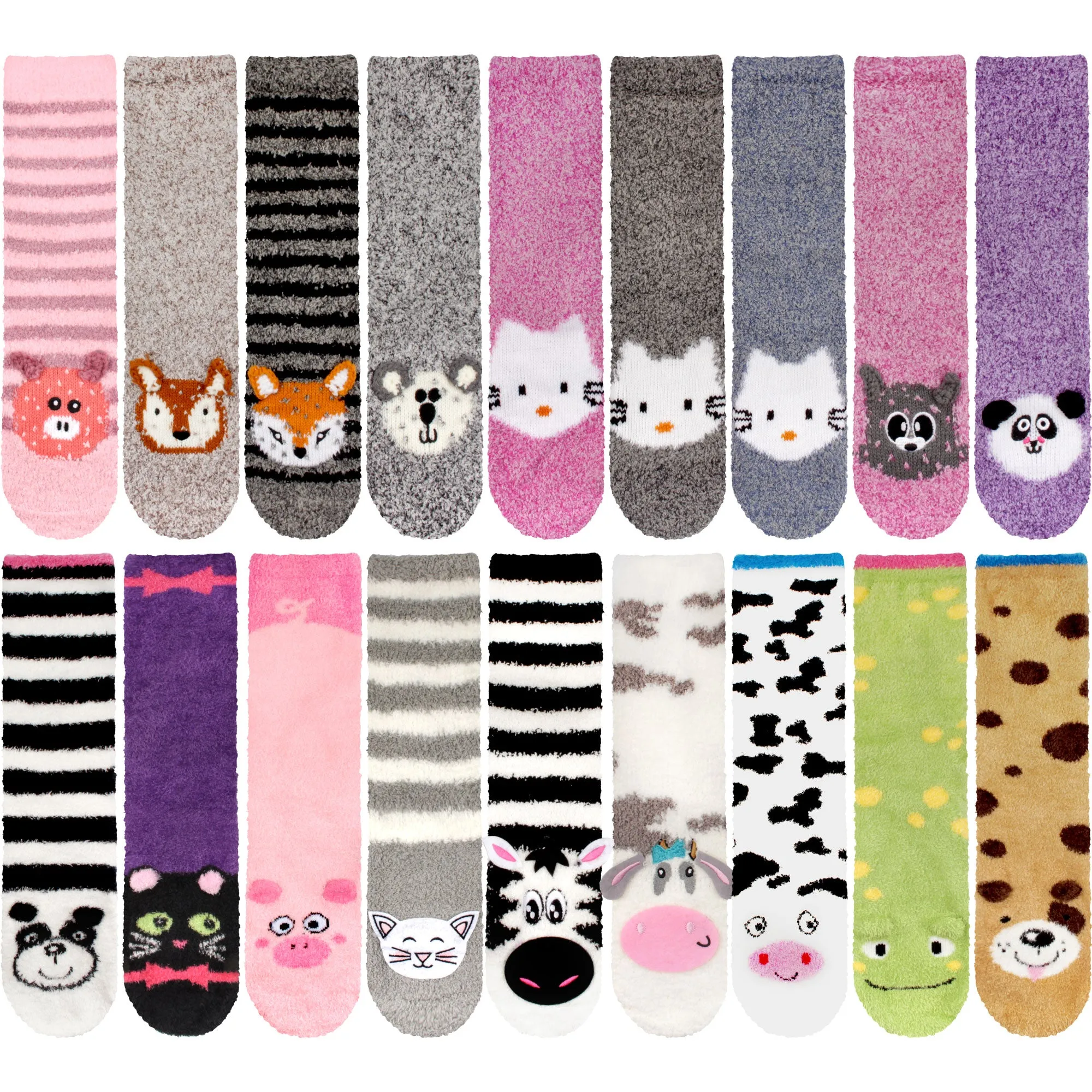 Fuzzy Cozy Microfiber Animal Socks Assortments - 3 Pairs