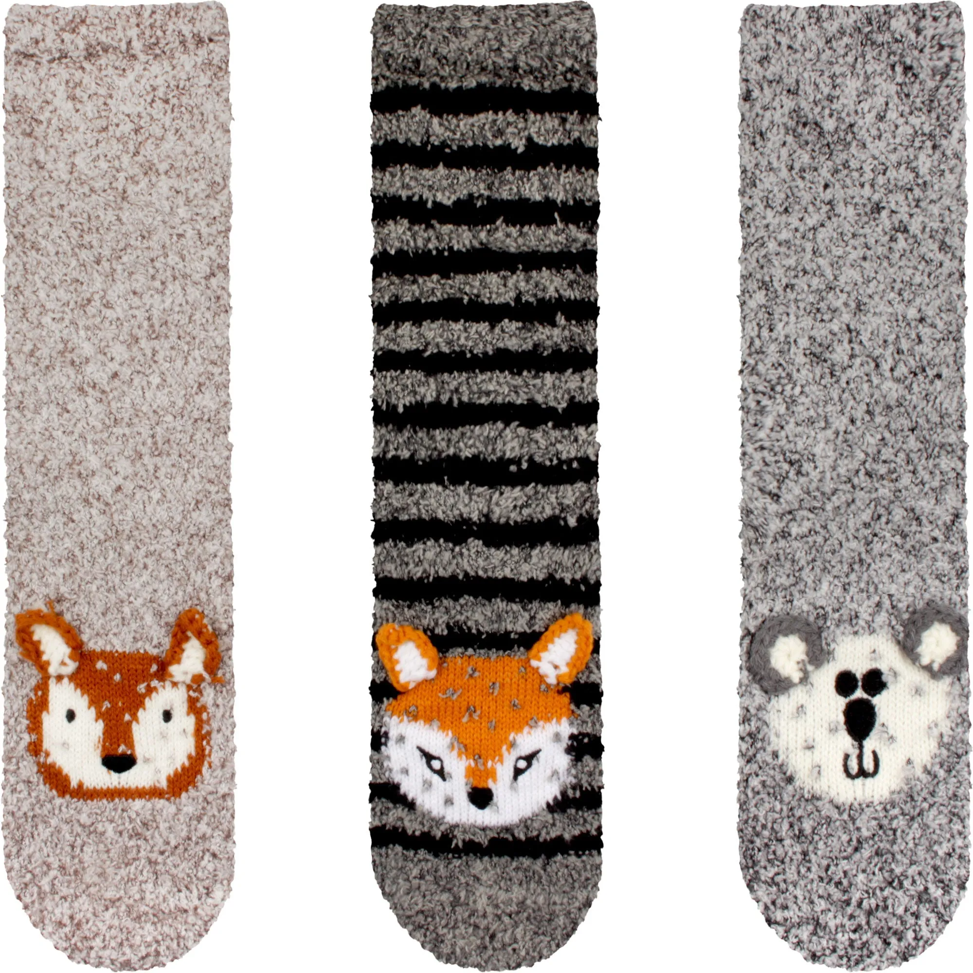 Fuzzy Cozy Microfiber Animal Socks Assortments - 3 Pairs