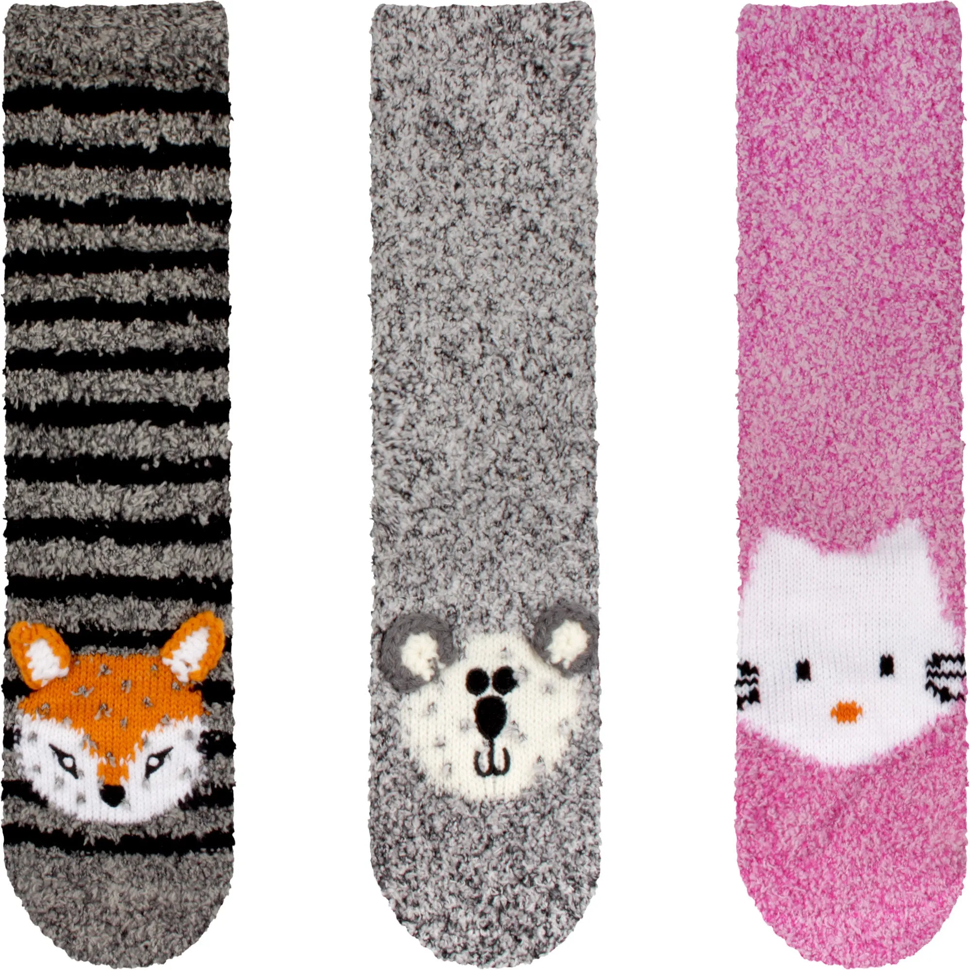 Fuzzy Cozy Microfiber Animal Socks Assortments - 3 Pairs