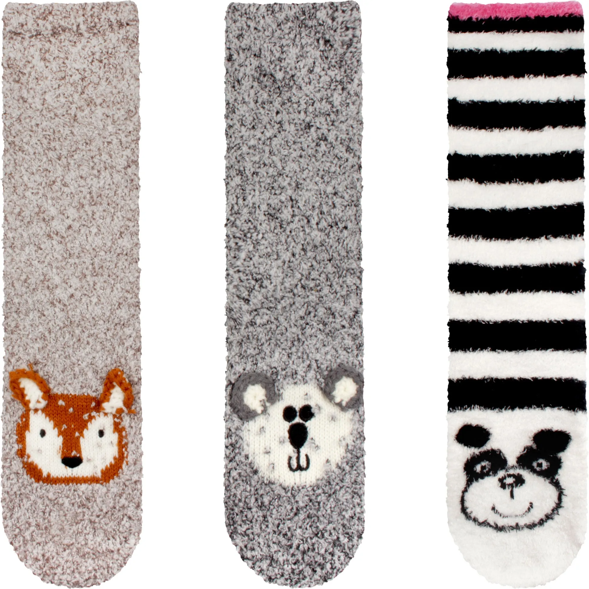 Fuzzy Cozy Microfiber Animal Socks Assortments - 3 Pairs