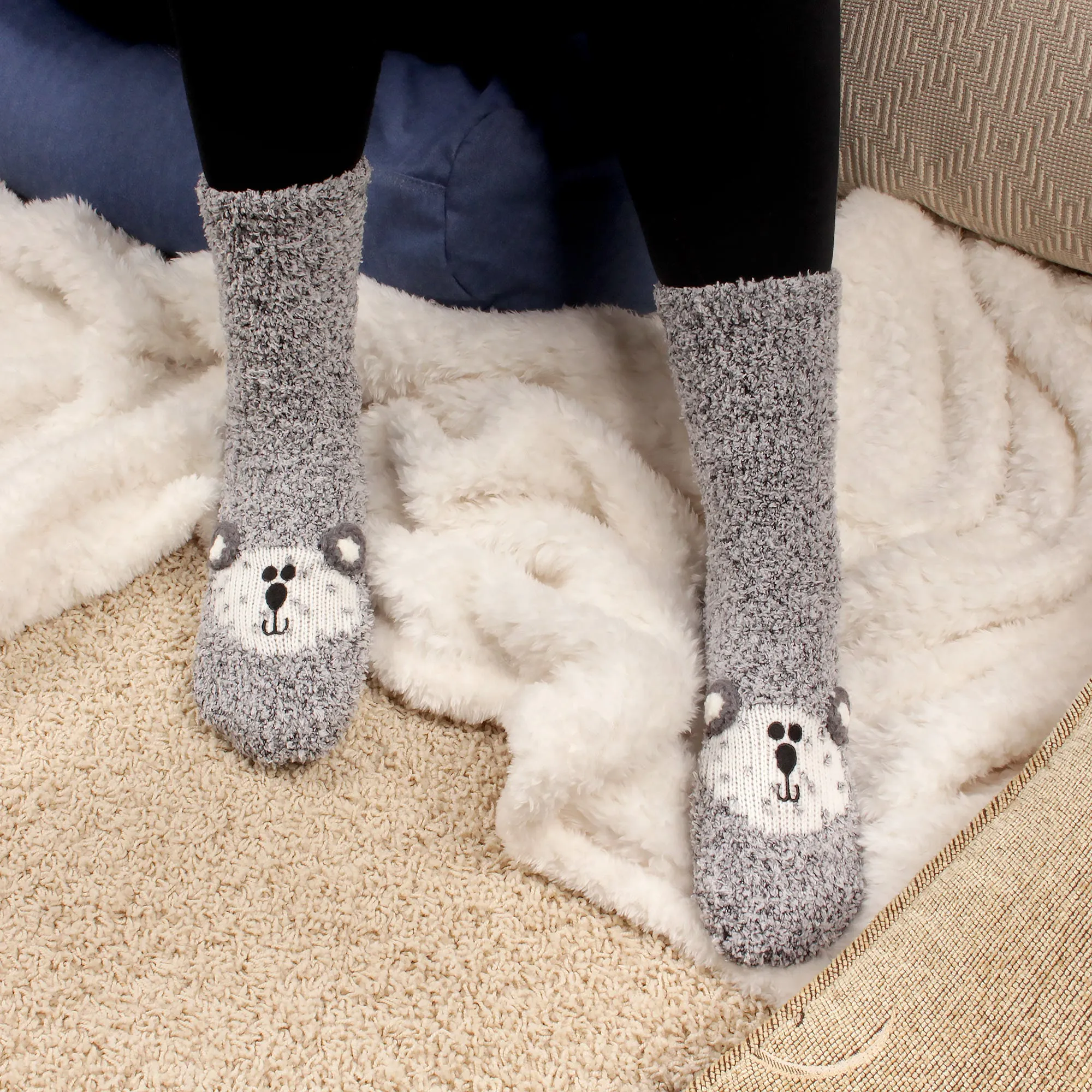 Fuzzy Cozy Microfiber Animal Socks Assortments - 3 Pairs