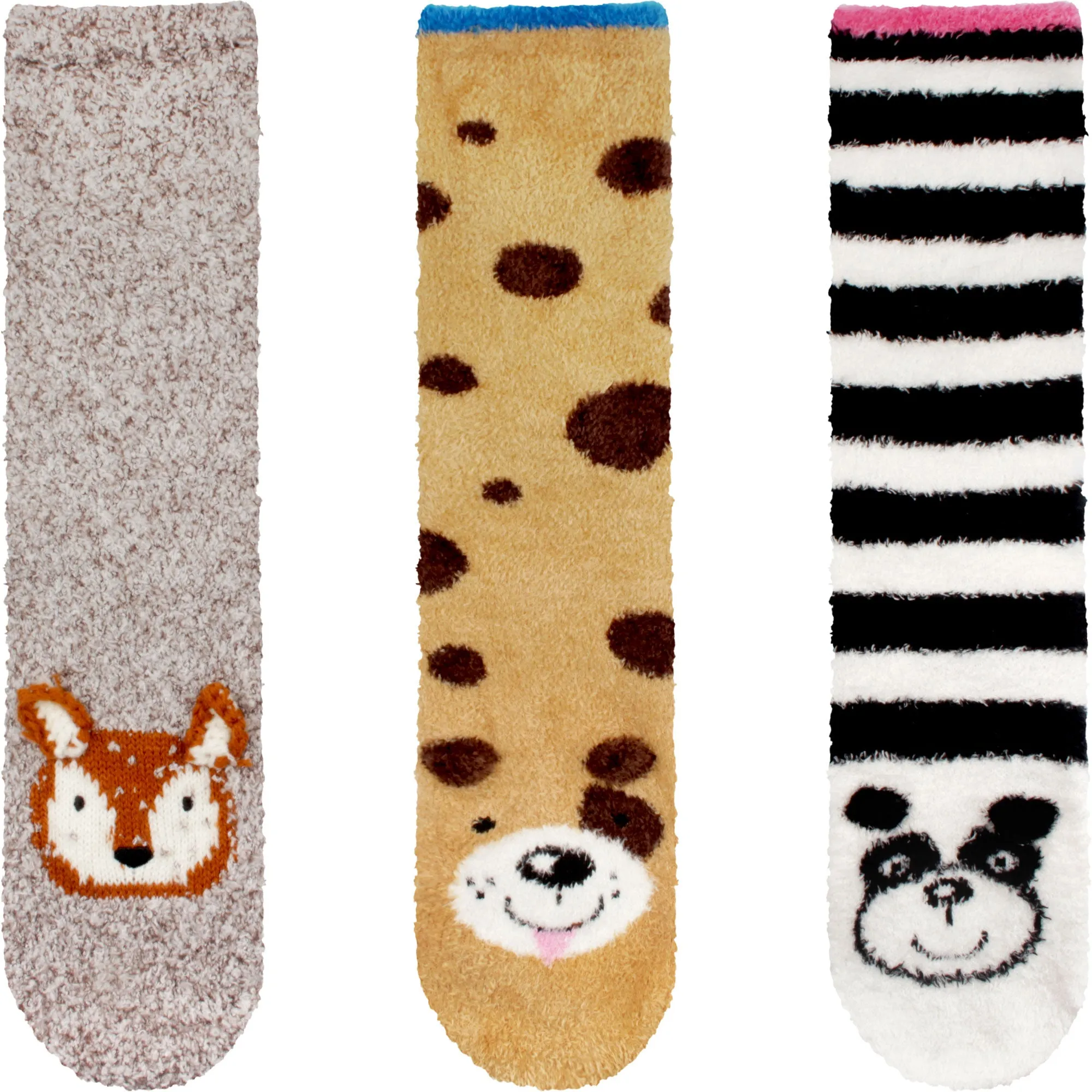 Fuzzy Cozy Microfiber Animal Socks Assortments - 3 Pairs