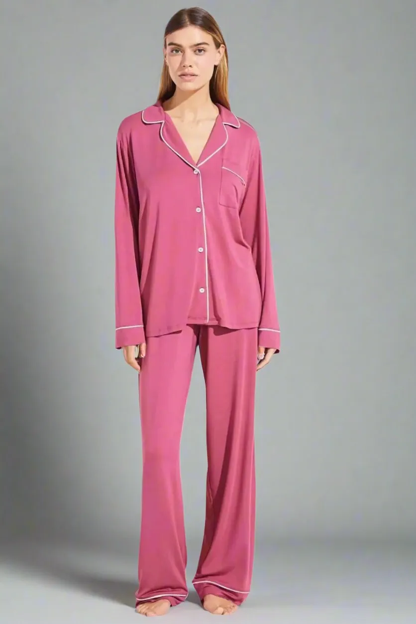 Gisele Long PJ Set in Raspberry/Ivory