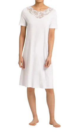 Hanro 100% Cotton Nightgown with Short Sleeve in White Felice 7979