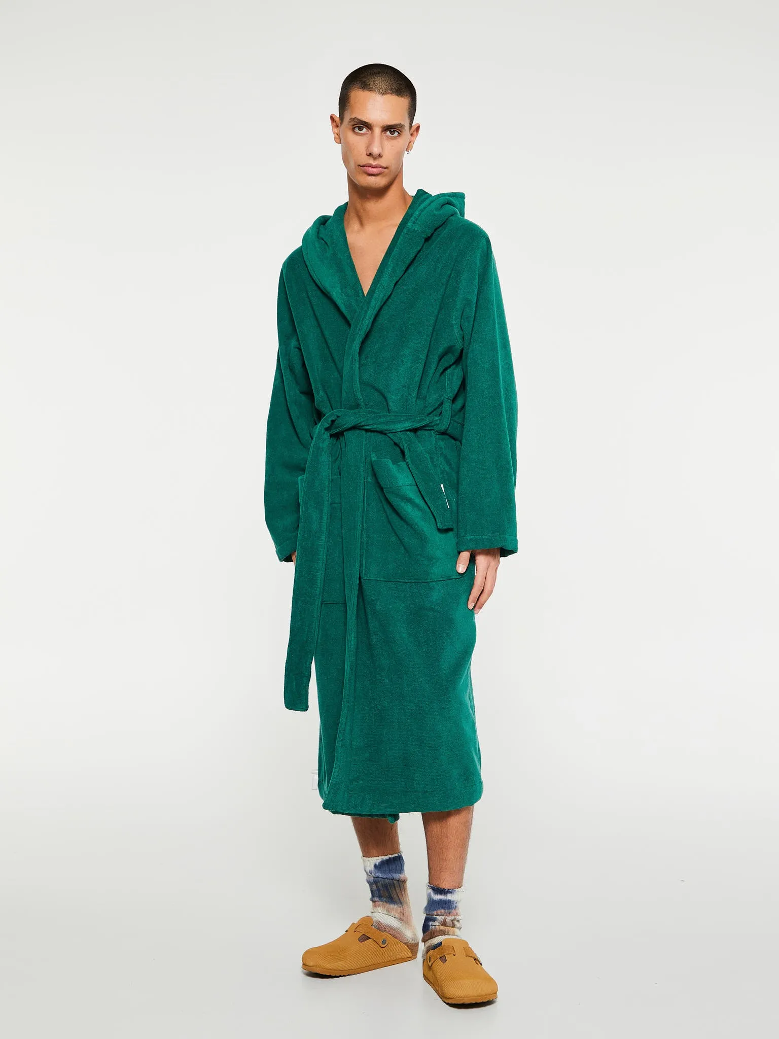 Hooded Bathrobe in Teal Green