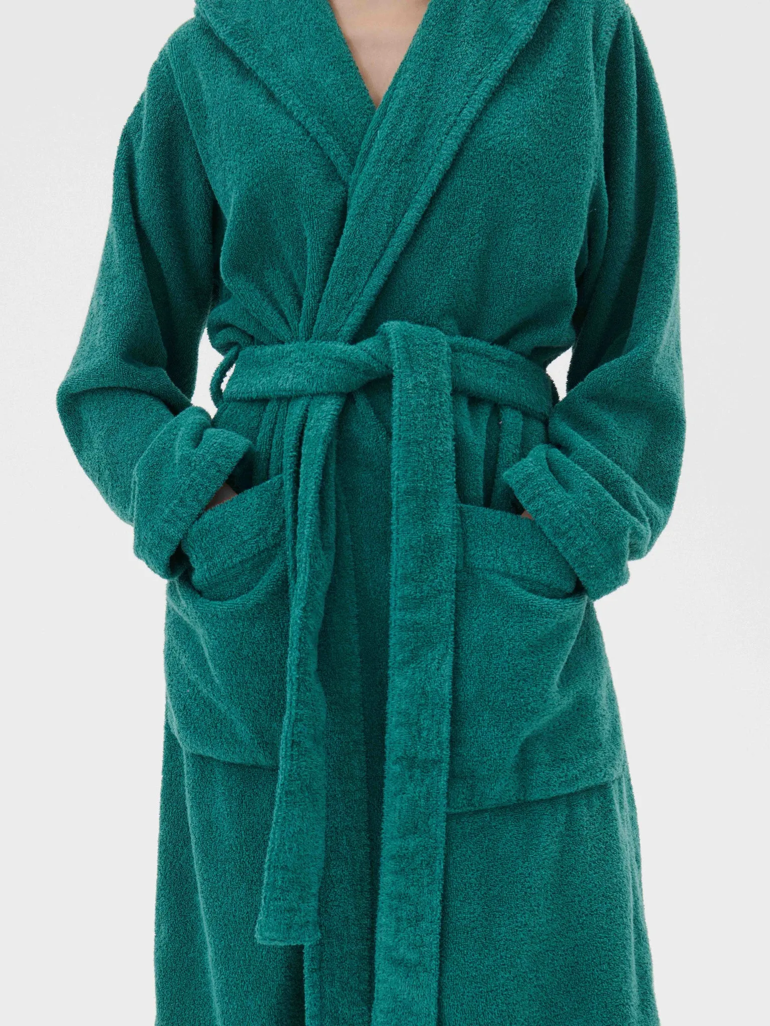 Hooded Bathrobe in Teal Green